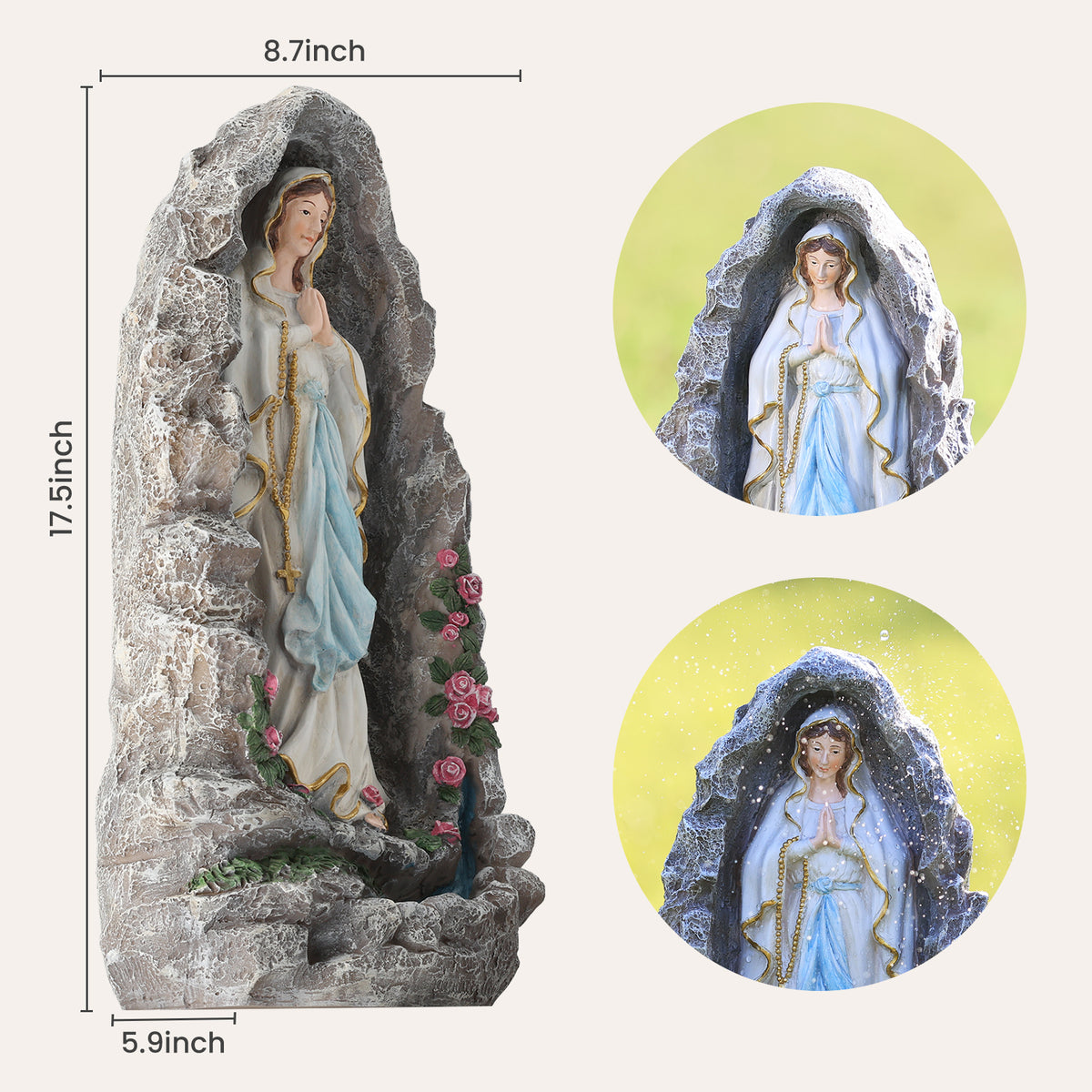 HOMREST Our Lady of Lourdes Statue 17.3 Inch Virgin Mary Grotto Figurine Catholic Praying Sculpture for Garden Home Patio Religious Decor