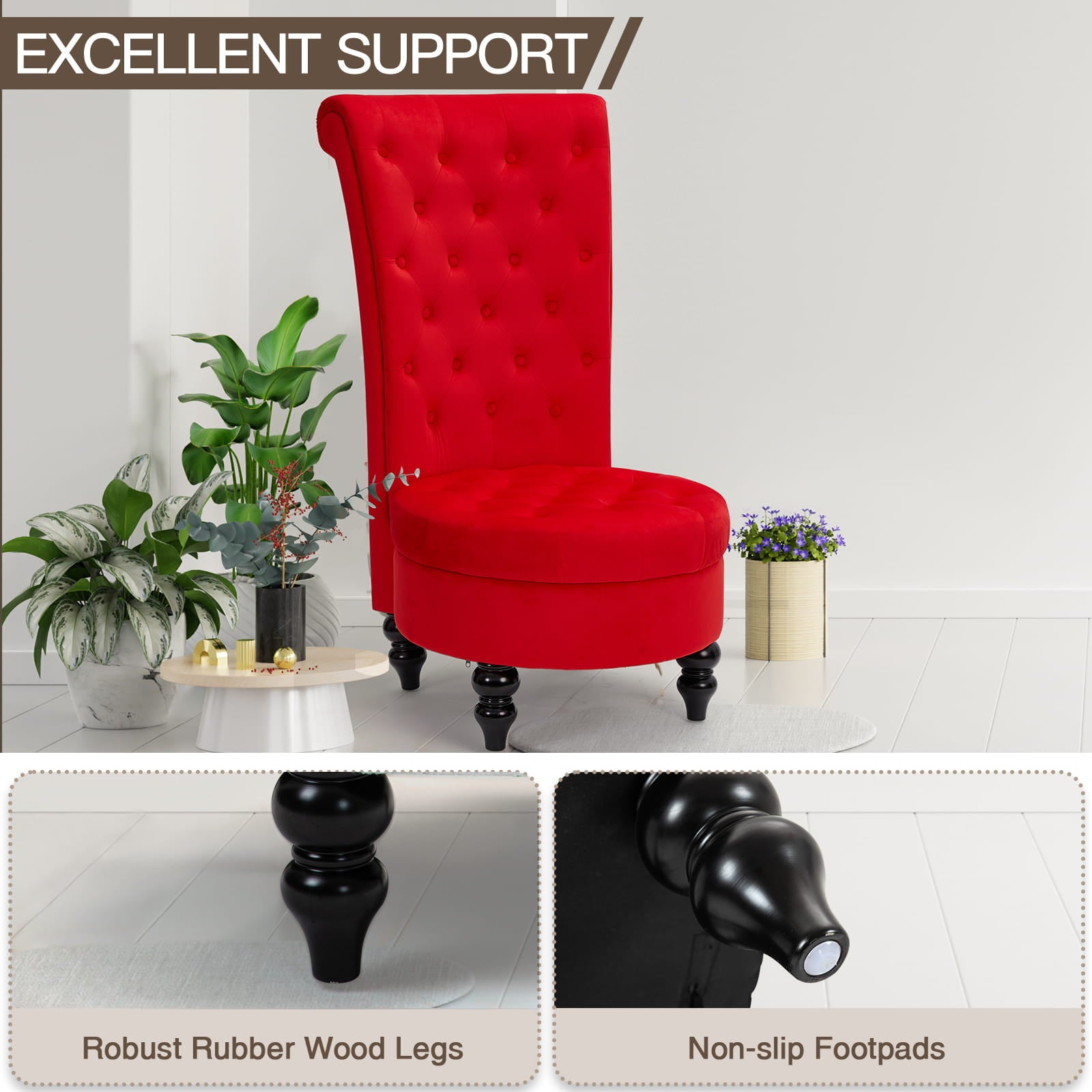 Homrest Throne Button-Tufted High-Back Accent Chair – Red