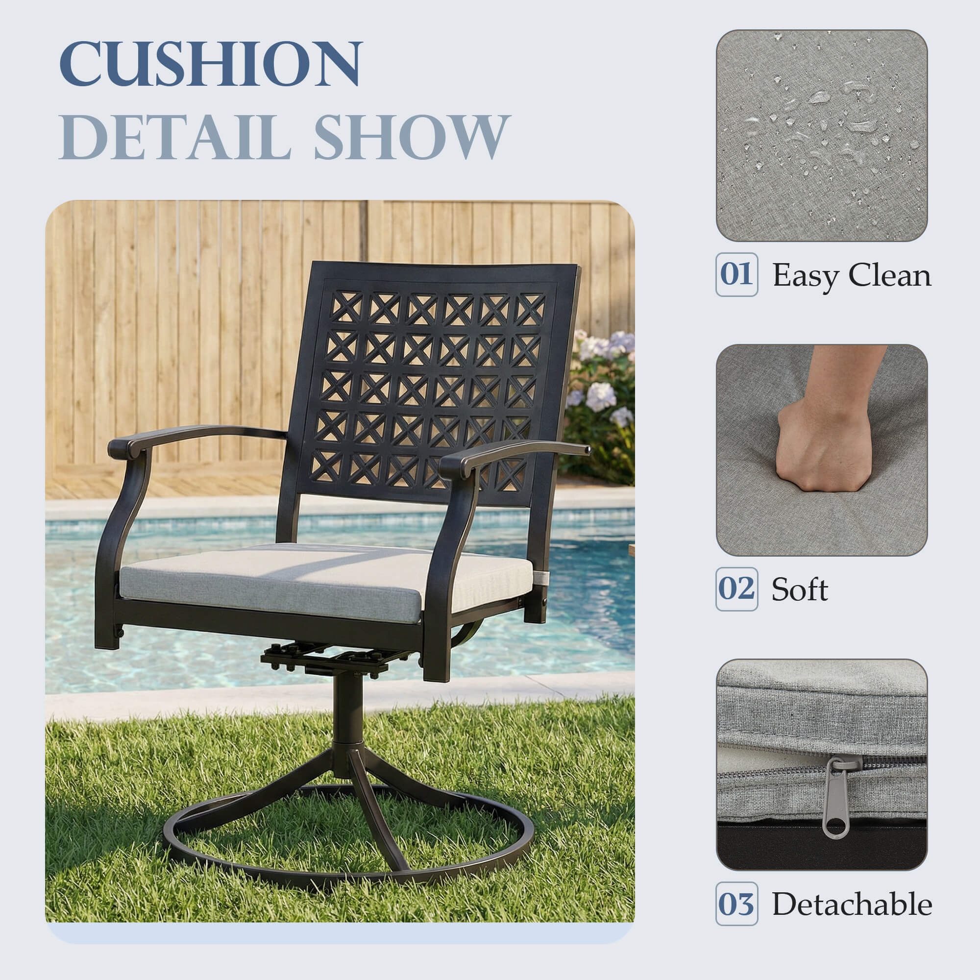 HOMREST Patio Swivel Dining Chairs Set of 2, Outdoor Metal Chairs with Armrests and Cushions, Swivel Patio Chair Set for Patio, Pool and Garden