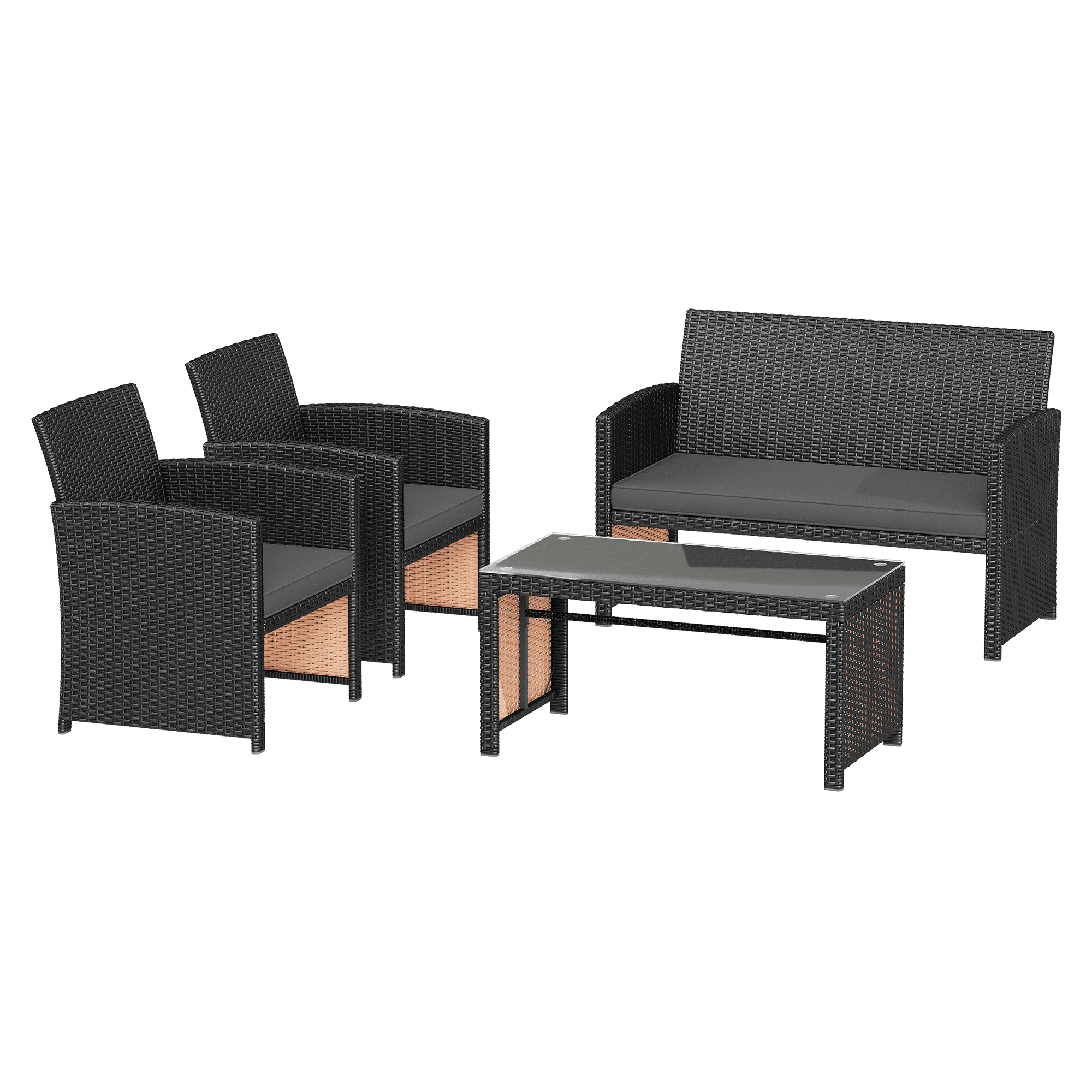 HOMREST 4-Piece Patio Furniture Set, Outdoor Wicker Patio Conversation Set with Cushions, Sofa & Glass Coffee Table, Gray
