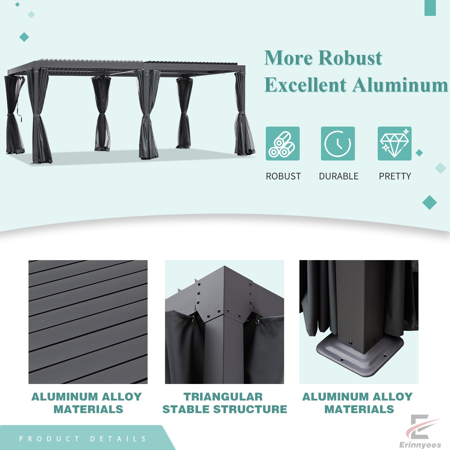 HOMREST Louvered Pergola 12x20 Outdoor Hard Top Pergola with Aluminum Frame, Gray-Black