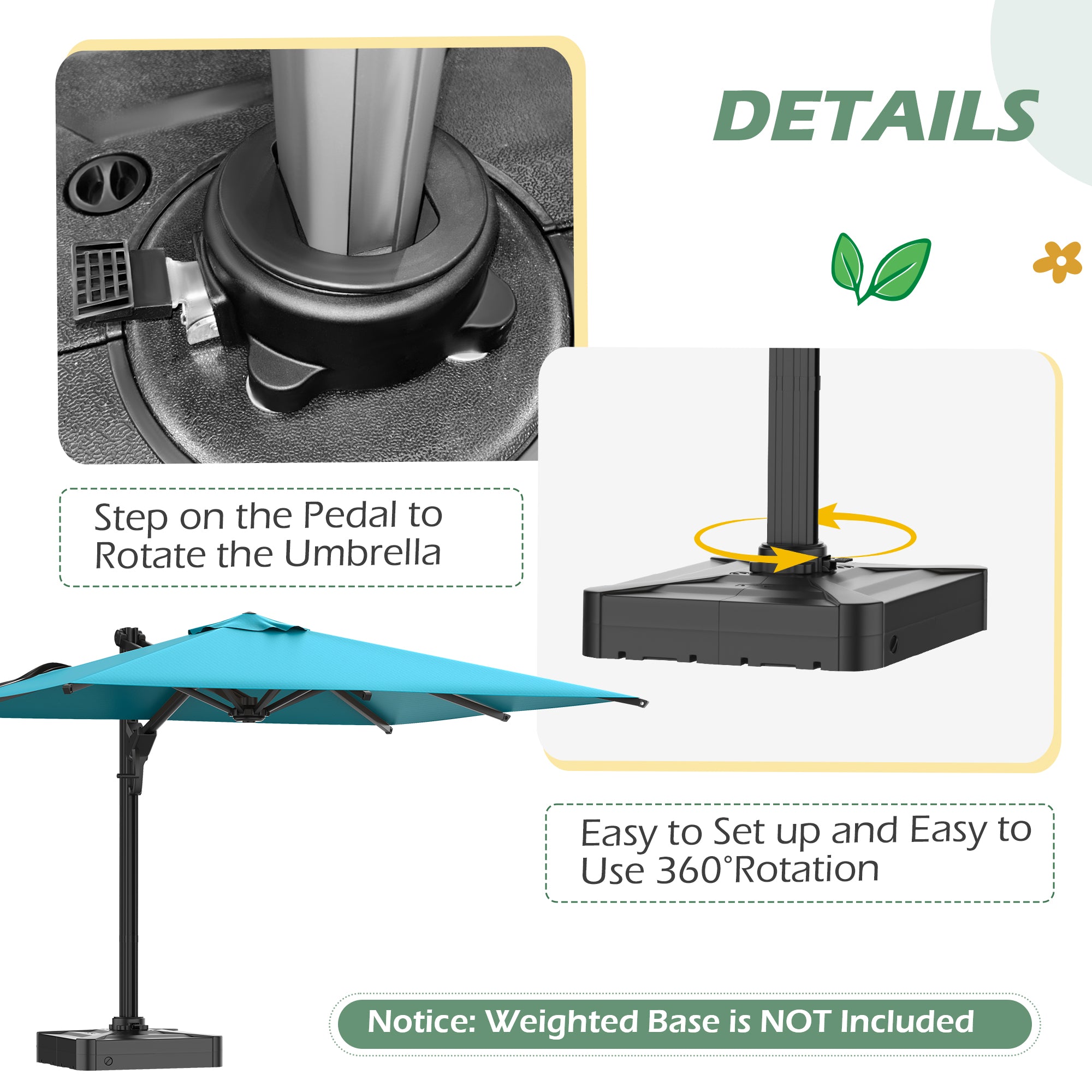 HOMREST 10x13ft Large Rectangular Cantilever Umbrella with 360° Rotation & 6 Adjustable Heights, Outdoor Patio Umbrella for Garden, Pool, Deck, Blue (Base Excluded)