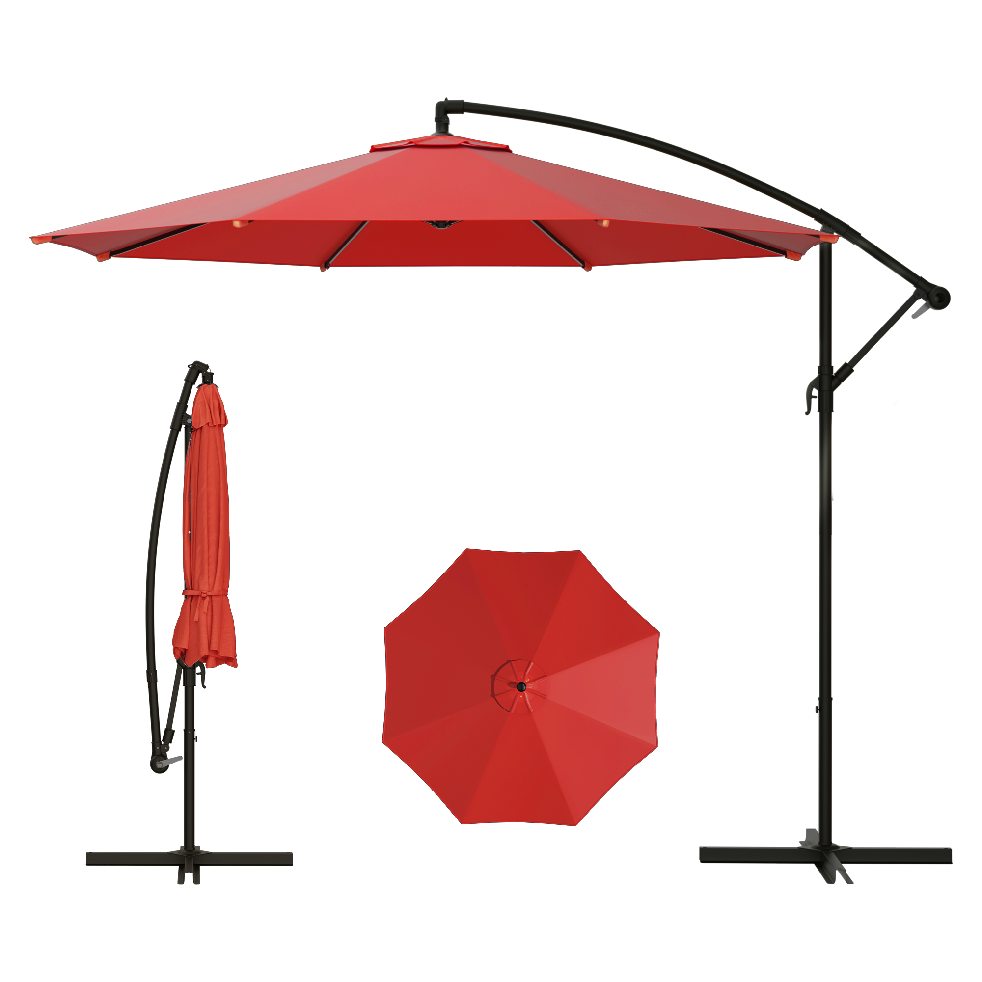 Homrest 10ft Offset Patio Umbrella - Outdoor Hanging Umbrella with Easy Tilt, 99.9% UV Protection, and Sturdy Iron Frame for Garden, Pool, Backyard, Red