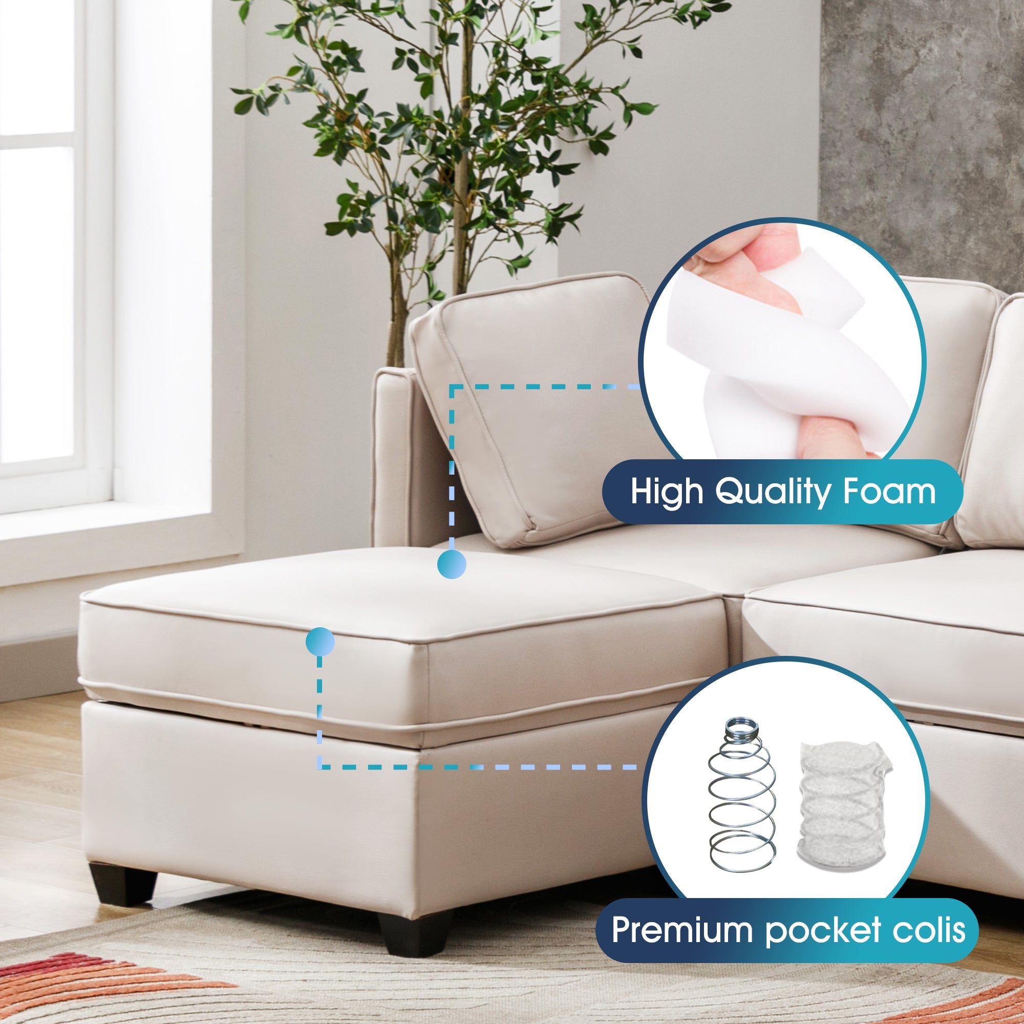 Sectional sofa set for living room, beige | Homrest furniture