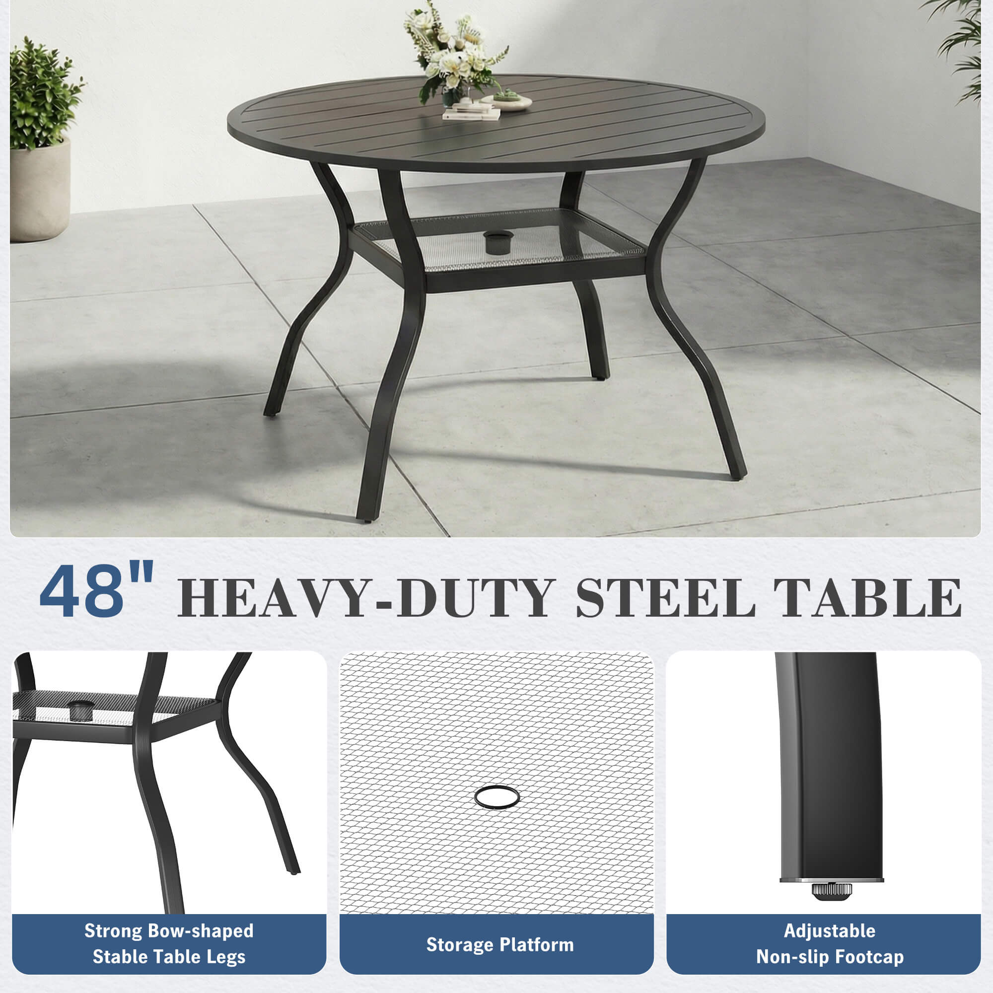 HOMREST 7-Piece Outdoor Patio Dining Set for 6, Round Metal Table with Umbrella Hole & Stackable Chairs