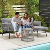 HOMREST L-Shaped Sectional Sofa Set with Cushions & Glass Coffee Table for Patio, Gray