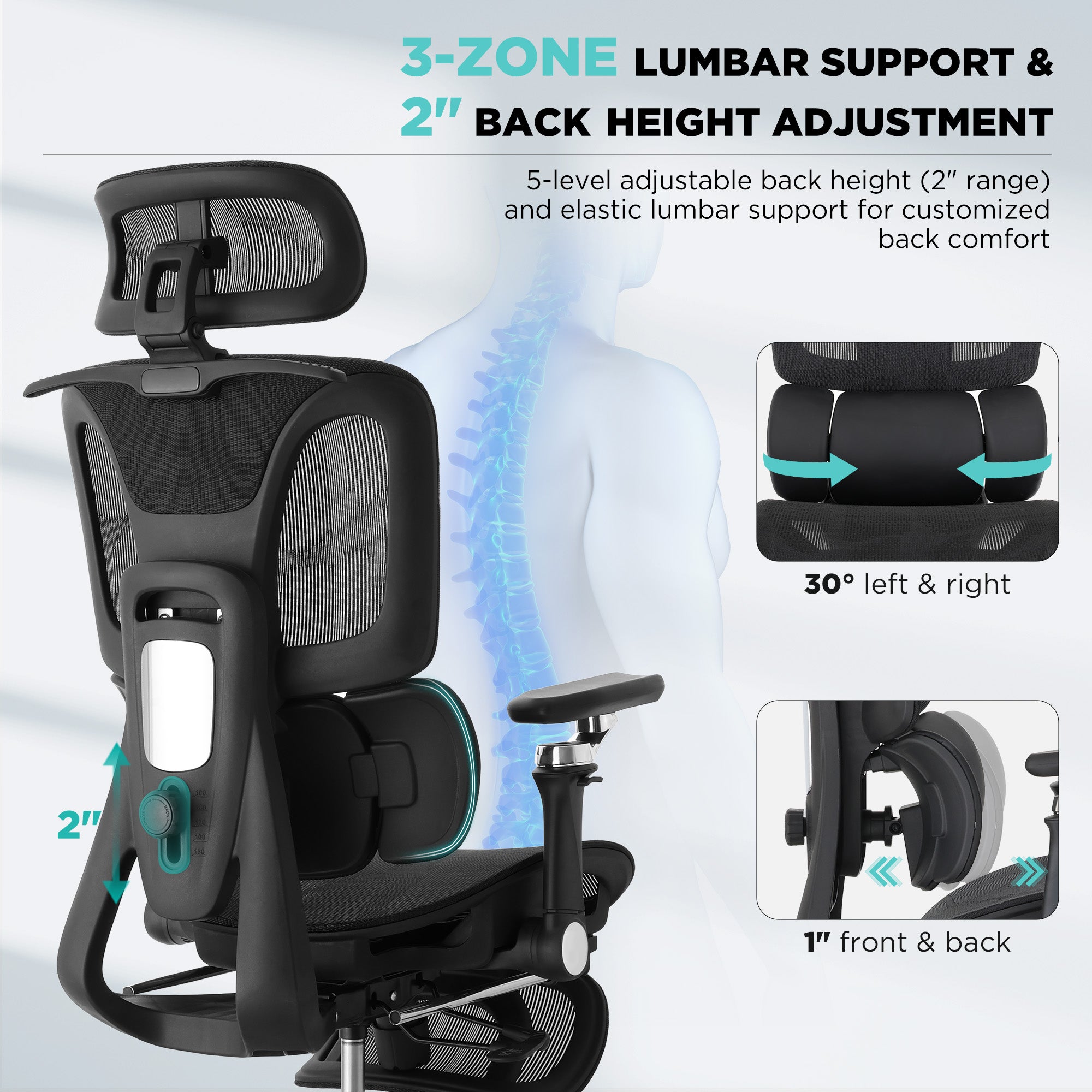 HOMREST Ergonomic Office Chair with 3-Zone Dynamic Lumbar Support, Big and Tall Mesh Office Chair with Footrest, Adjustable Seat Depth,4D Headrest,6D Armrests, Swivel Executive Chair for Home Office,Black