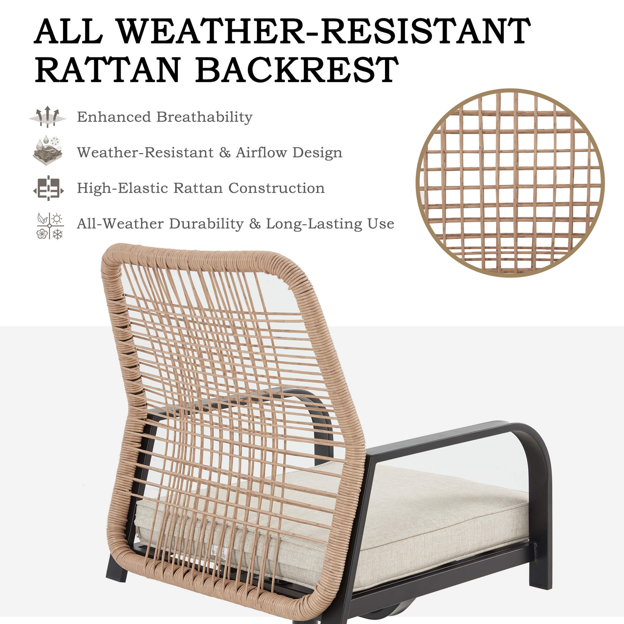 HOMREST 7-Piece Outdoor Dining Set, 6 Swivel Rattan Chairs with Thick Removable Cushions, Rectangular Dining Table with Umbrella Hole