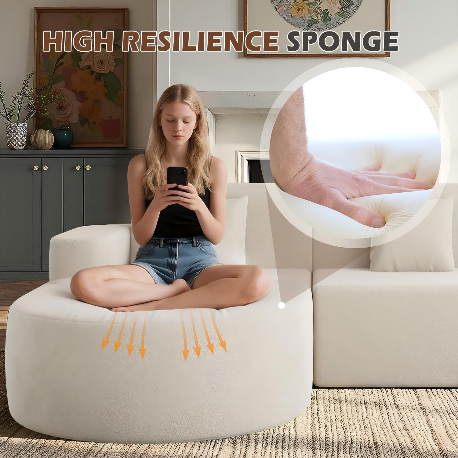 HOMREST Modern L-Shaped Corner Sofa, Chenille Upholstered Cloud Sectional Couch for Living Room and Bedroom, Beige