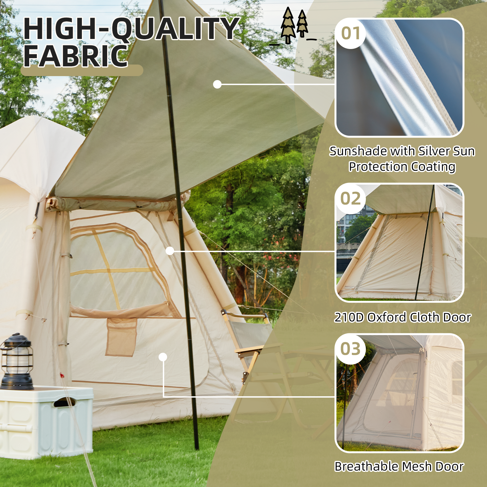 HOMREST 2-4 Persons Inflatable Camping Tent with Pump & Extended Canopy, Easy Set-up, Oxford Portable Free-Standing Family Cabin Tent