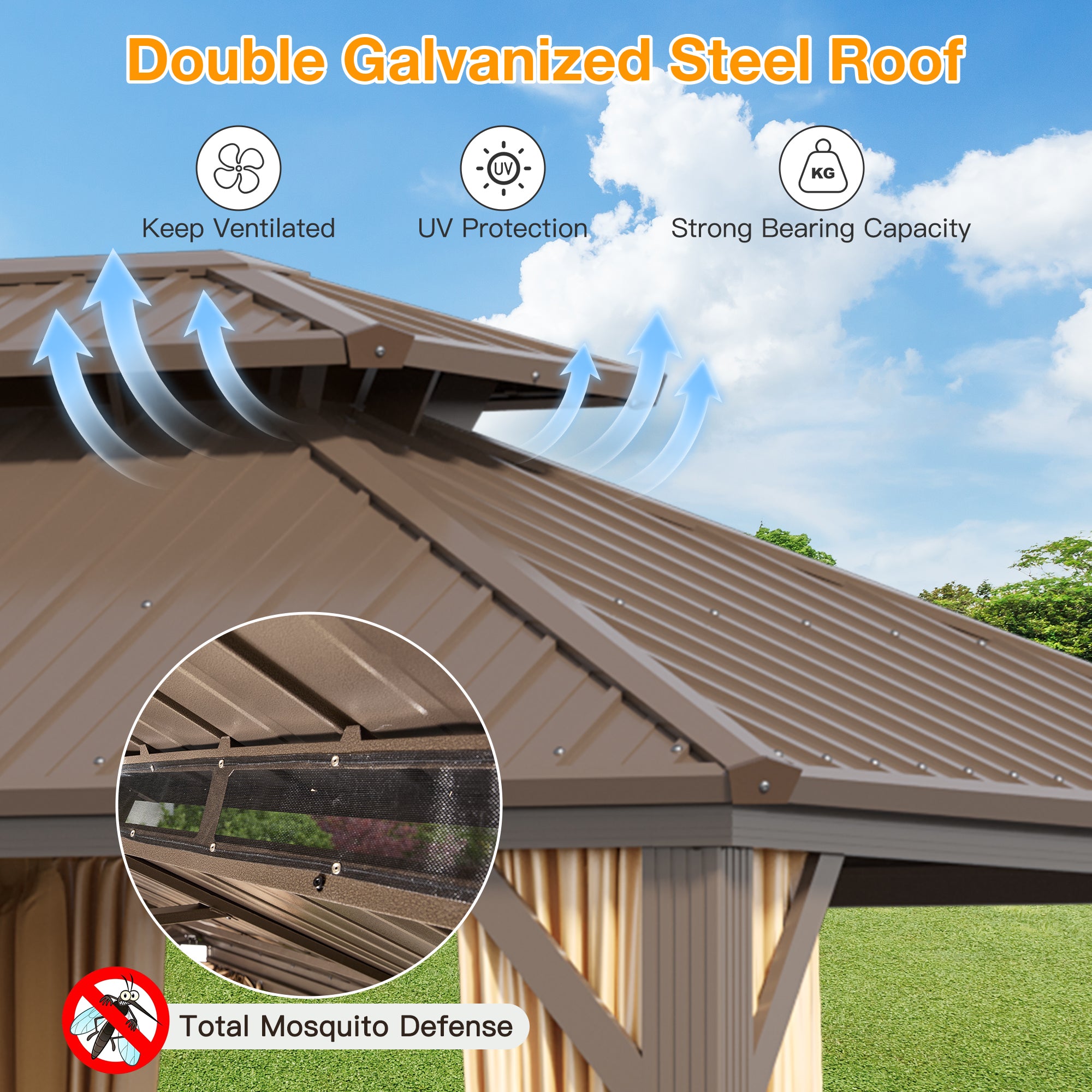 Homrest 12' x 20' Hardtop Gazebo, Aluminum Frame Gazebos with Galvanized Steel Double Roof