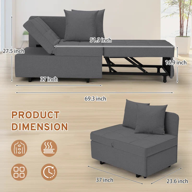 HOMREST 3 IN 1 Futon Sofa Bed Convertible Recliner Lounge for Living Room with Reclining Backrest, Linen, Dark Gray