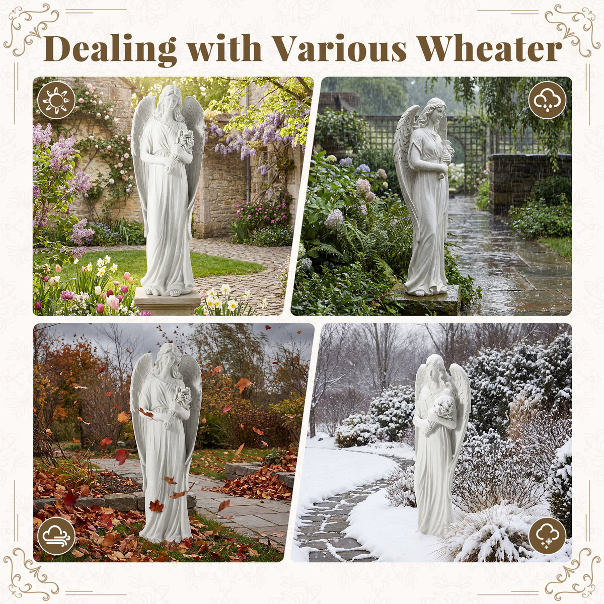 HOMREST 45'' Large Outdoor Statues, Garden Angel Holding Flowers, Sculpture Decor for Patio, Yard and Home, White