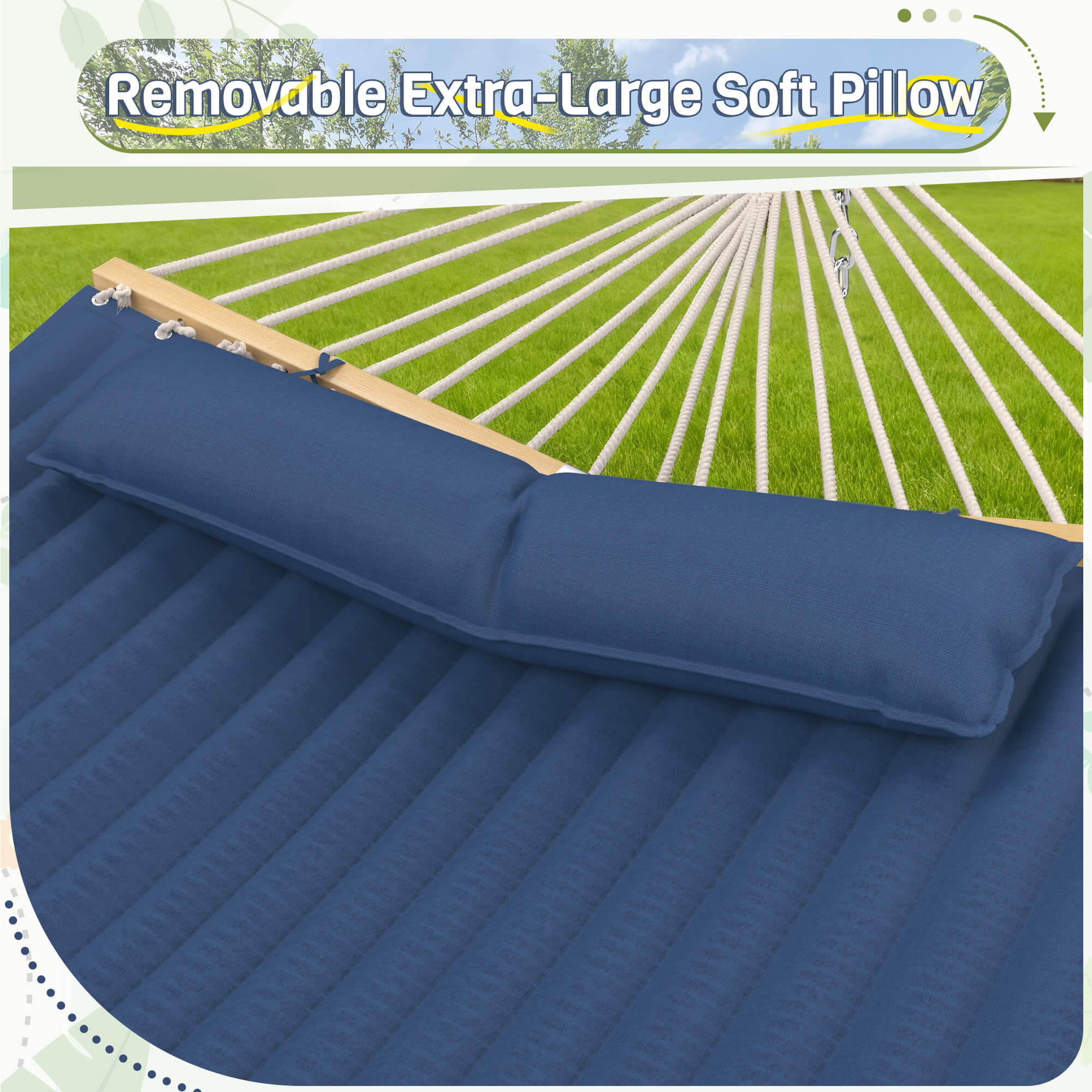 HOMREST Modern Portable Hammock, Outdoor Rope Hammock for Backyard, Beach & Camping, Navy Blue