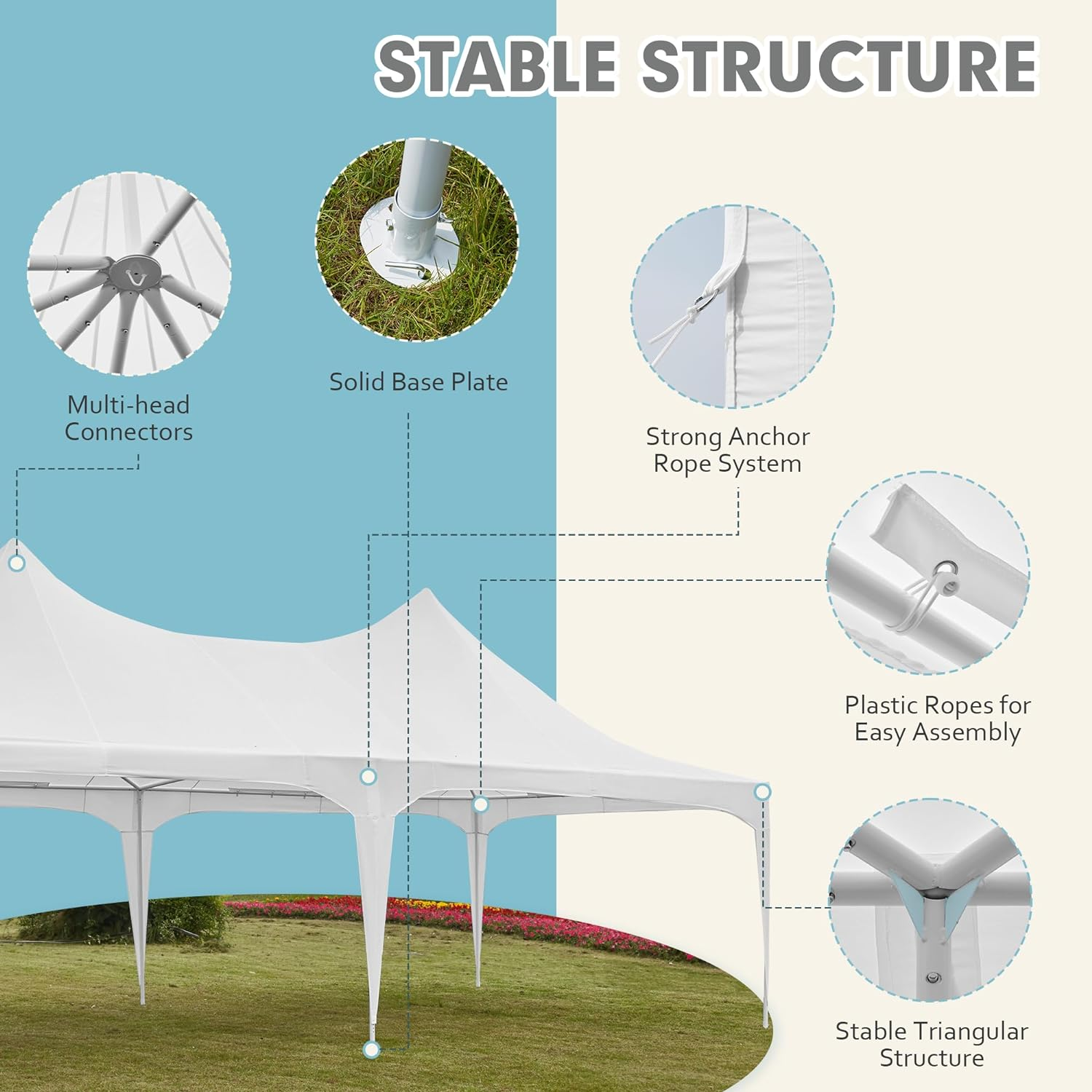 HOMREST 26x13 Party Tent White Wedding Tent Heavy Duty Double Peaked Canopy Tent With Pole Less Event Space Tent For Party Event