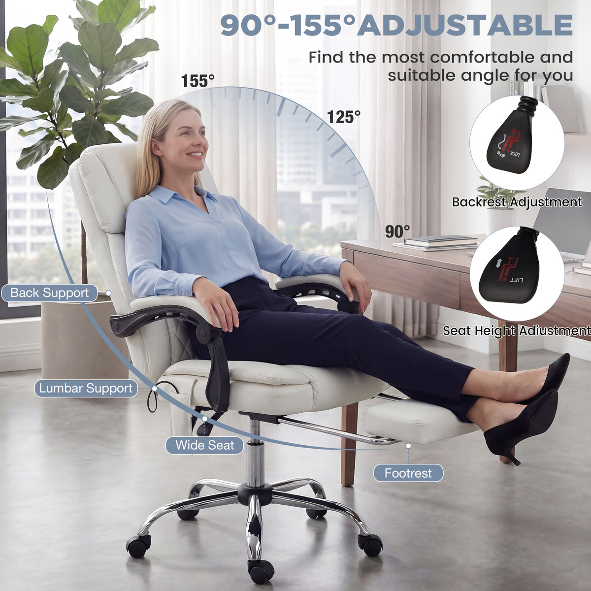 HOMREST 3D Kneading Massage Office Chair, White