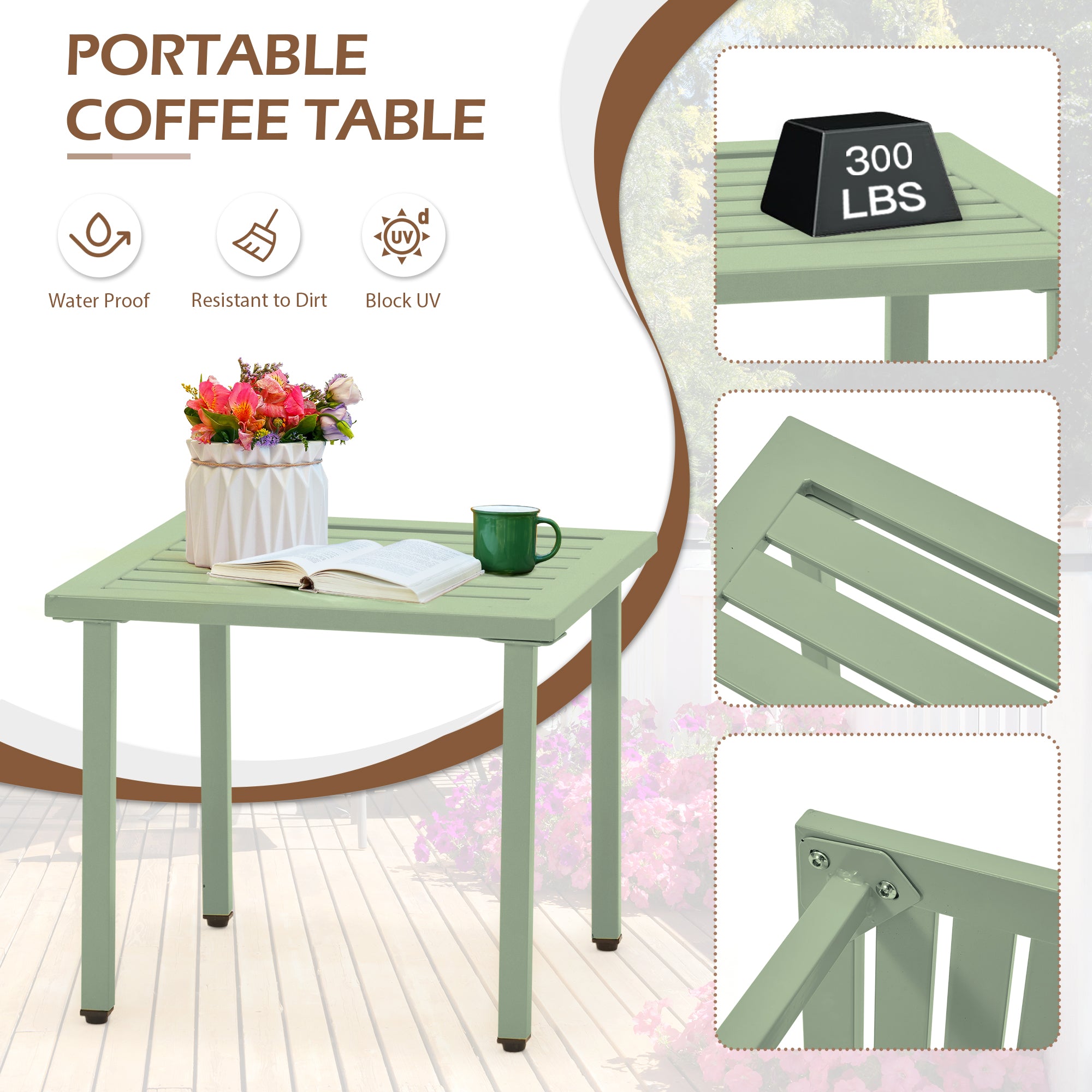 HOMREST 3-Piece Outdoor Bistro Set – Metal Chairs & Table, Sage Green