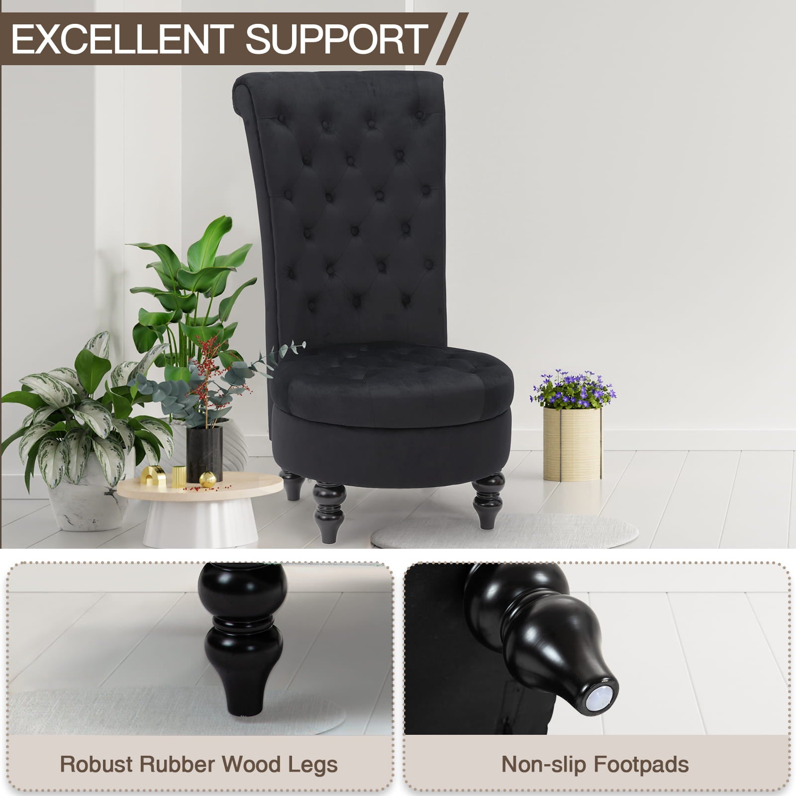 Homrest Throne Button-Tufted High-Back Accent Chair – Black