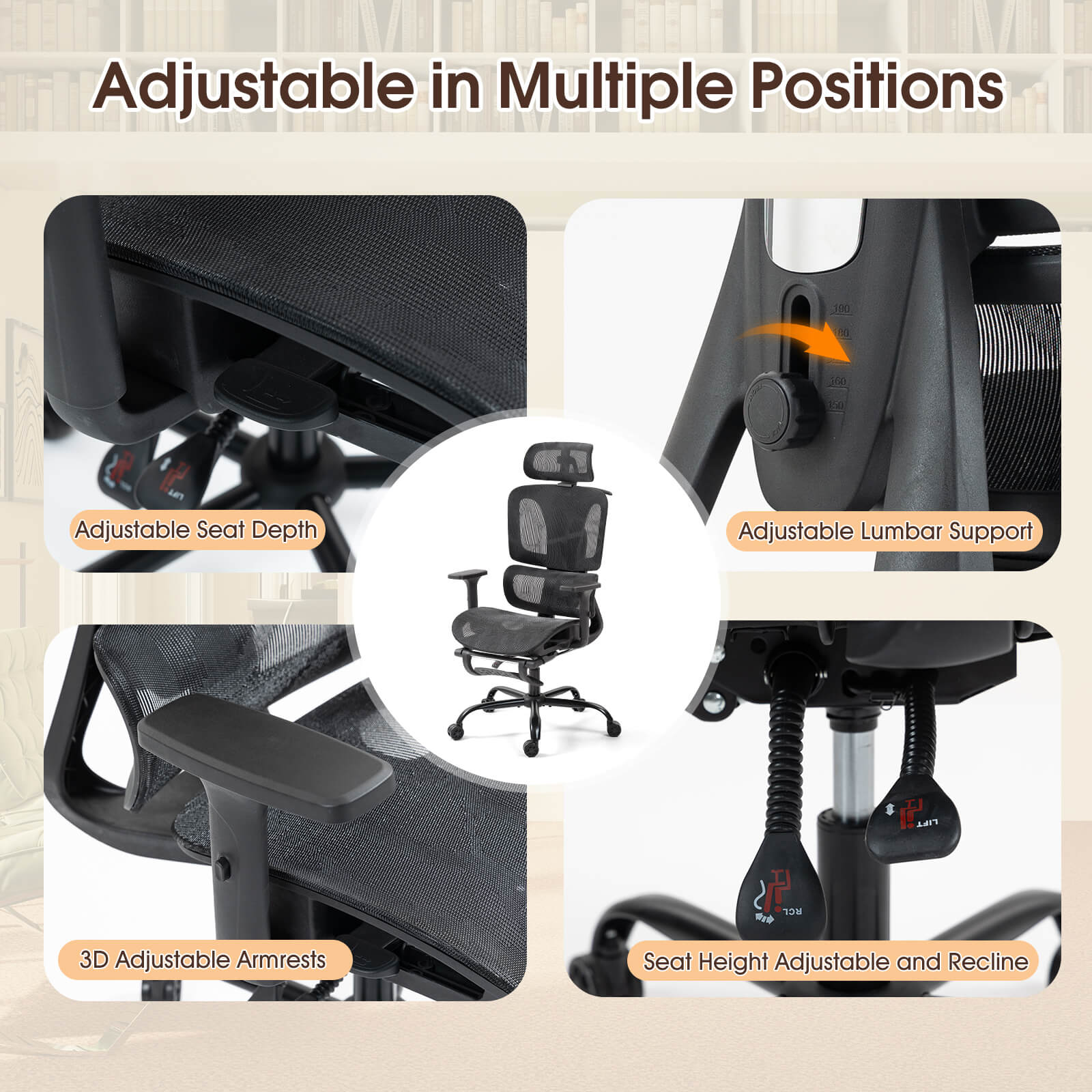 Homrest Lounge-Style Ergonomic Mesh Chair – Black