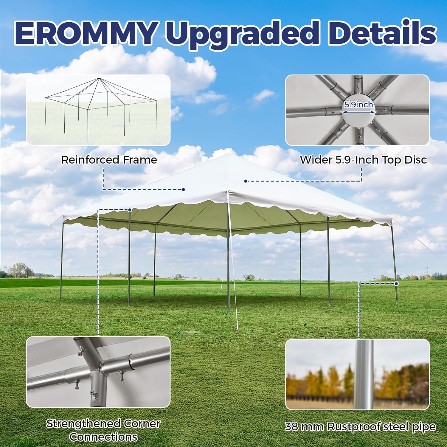 HOMREST 20x20ft Pole Party Tent, Heavy Duty Outdoor Canopy with Carry Bags, Large White Event Tent