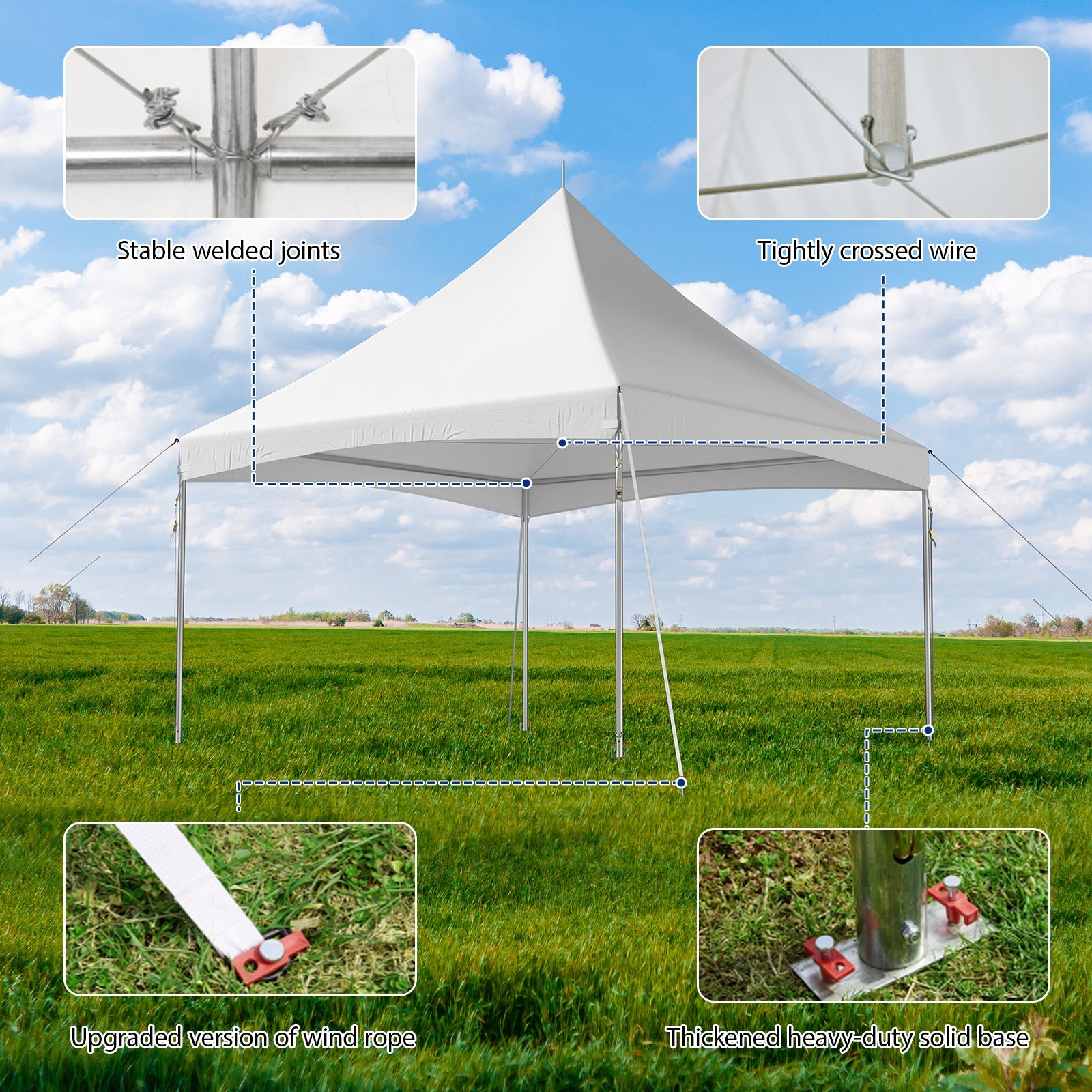 HOMREST 15x15 Ft Heavy Duty Tent Outdoor Wedding Tent Waterproof Patio Event Tents For Parties Holiday BBQ Events White