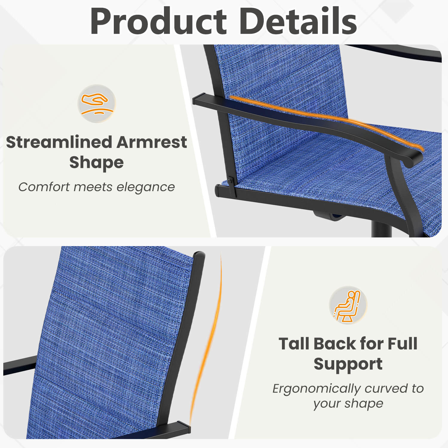HOMREST Patio Swivel Chairs Set of 4, 360¡ã Swivel, 15¡ã Rocking, Outdoor Dining Chairs with Padded All Weather Quick-Drying Textilene High Back & Metal Frame, Blue