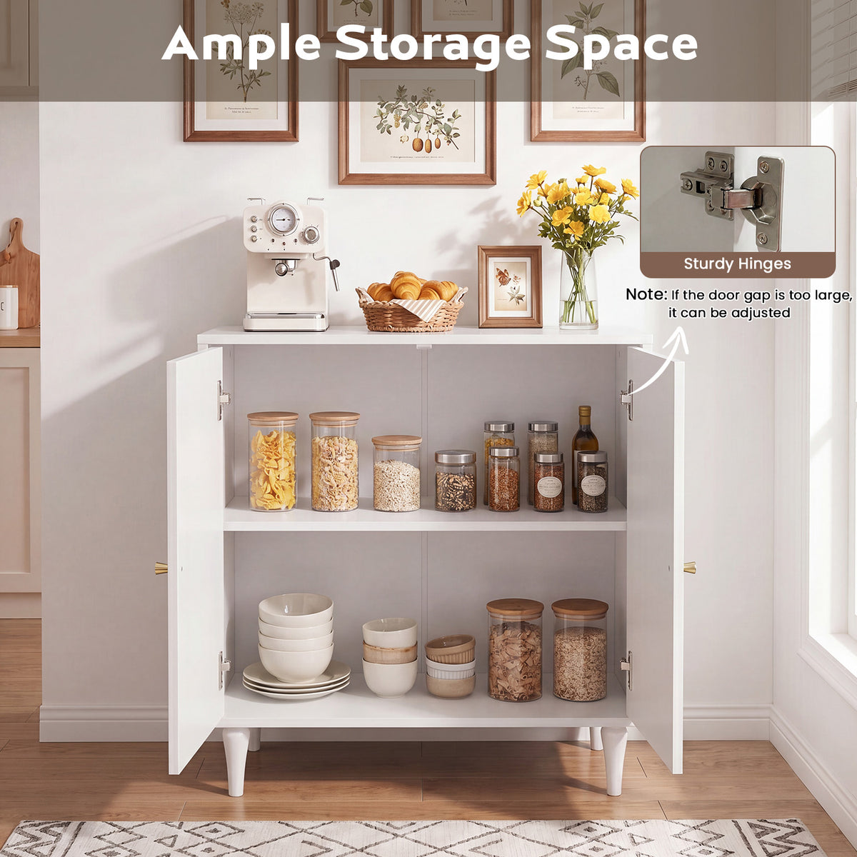 HOMREST Storage Cabinet with 2 Doors and Adjustable Shelves, Sideboard, White