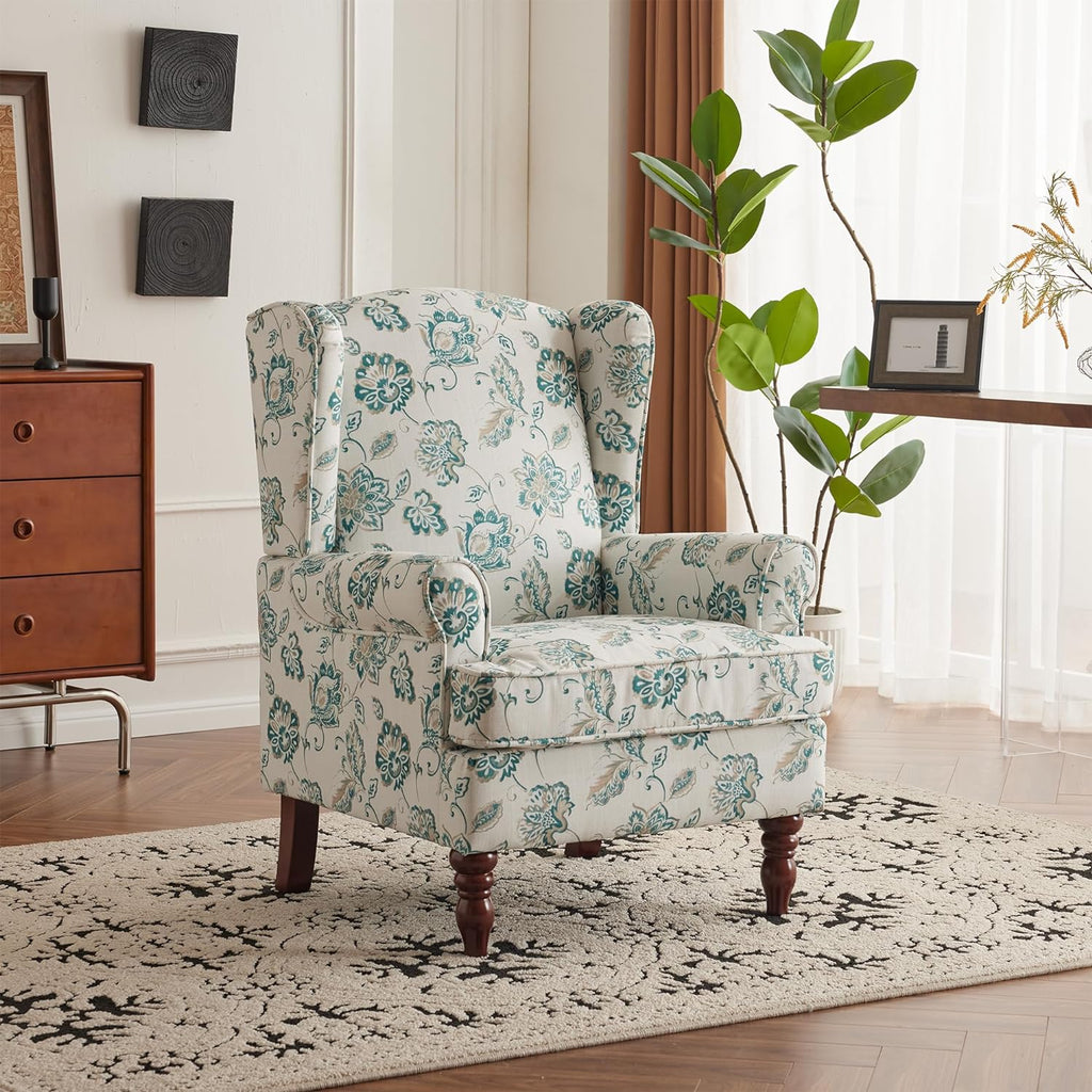 HOMREST Fabric Accent Chair for Living Room Bedroom Reading, Light Cyan Floral