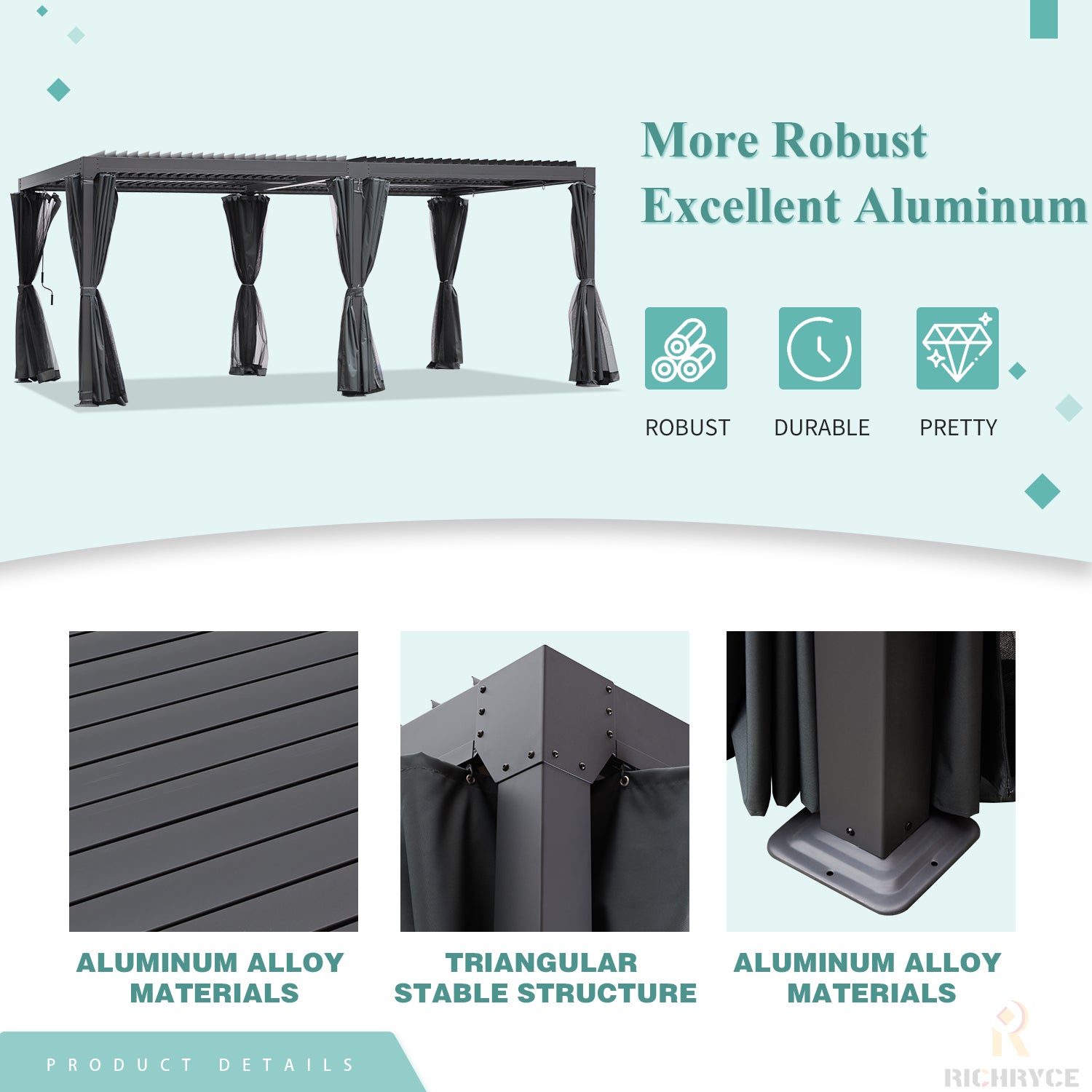HOMREST Louvered Pergola 12x20 Outdoor Hard Top Pergola with Aluminum Frame, Gray-Black
