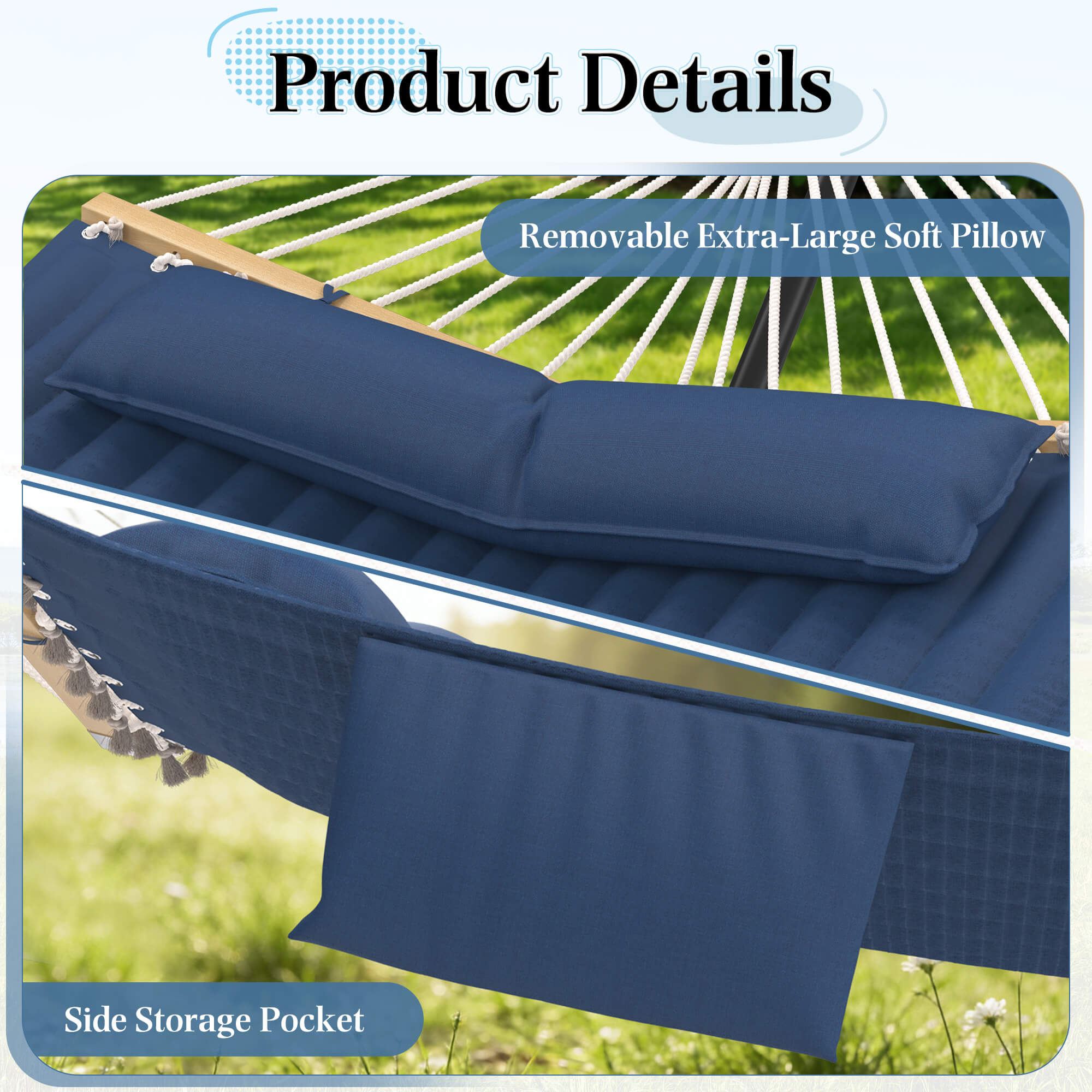 HOMREST Modern Rope Hammock with Stand, Portable Outdoor Hammock for Backyard, Beach & Camping, Navy Blue