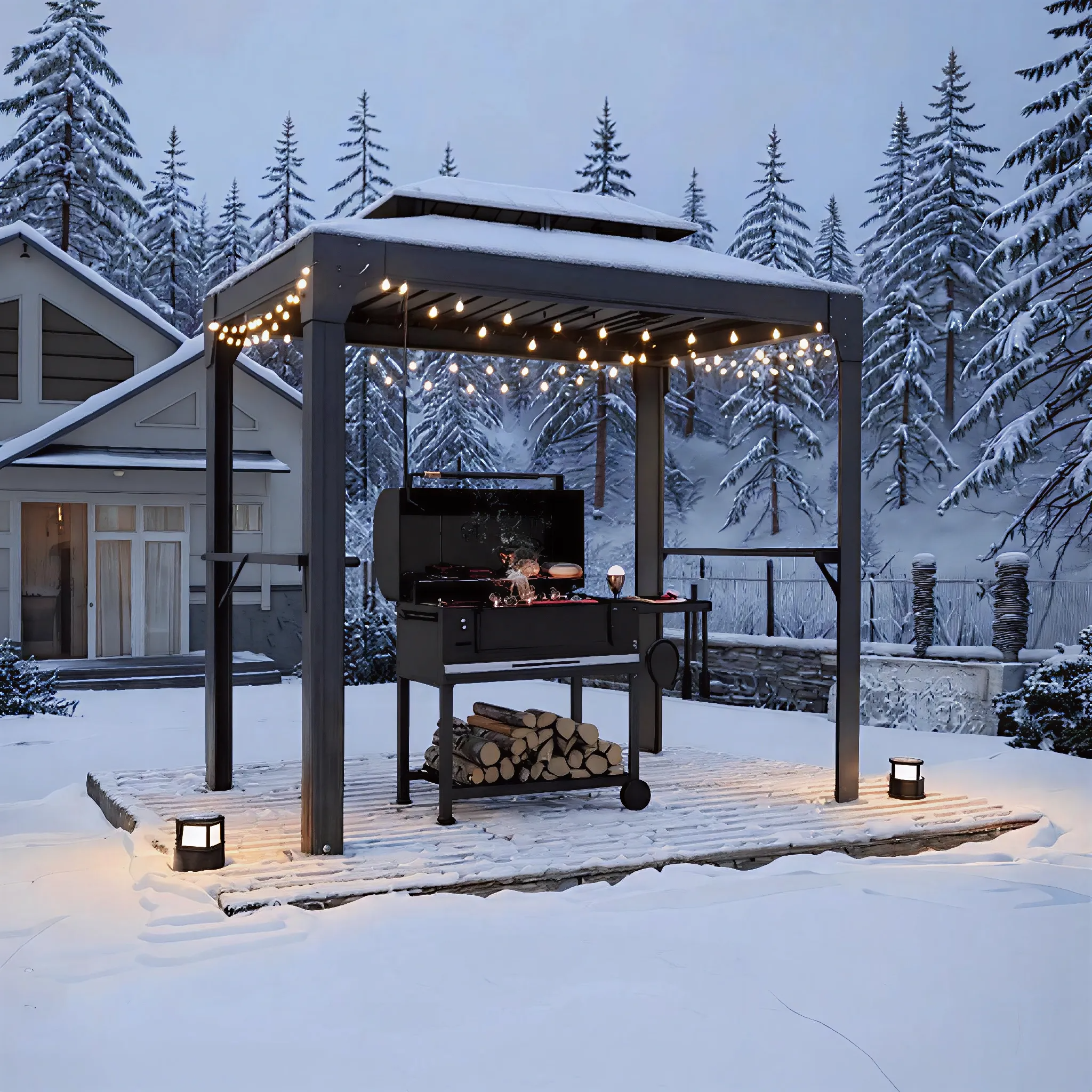 HOMREST 8x6 FT Outdoor Grill Gazebo with Double Steel Roof & Shelves