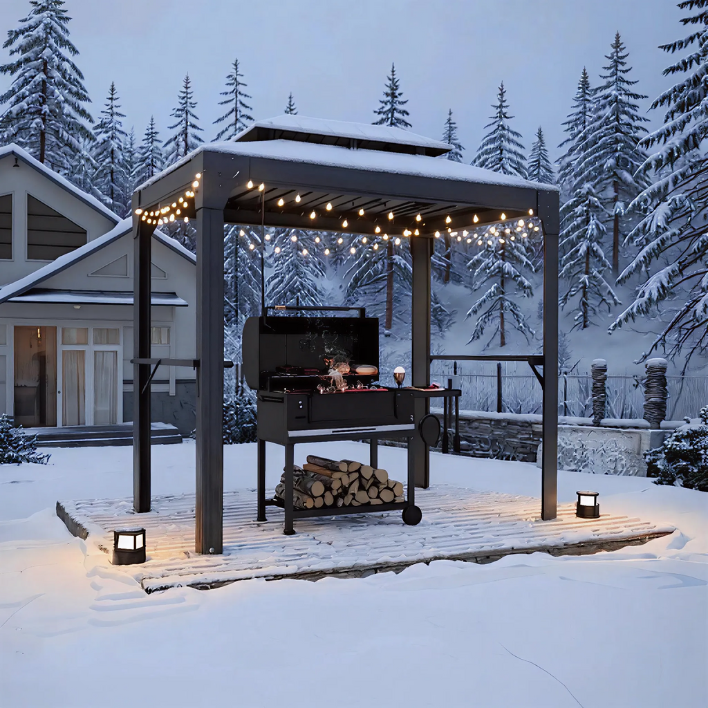 HOMREST 8x6 FT Outdoor Grill Gazebo with Double Steel Roof & Shelves