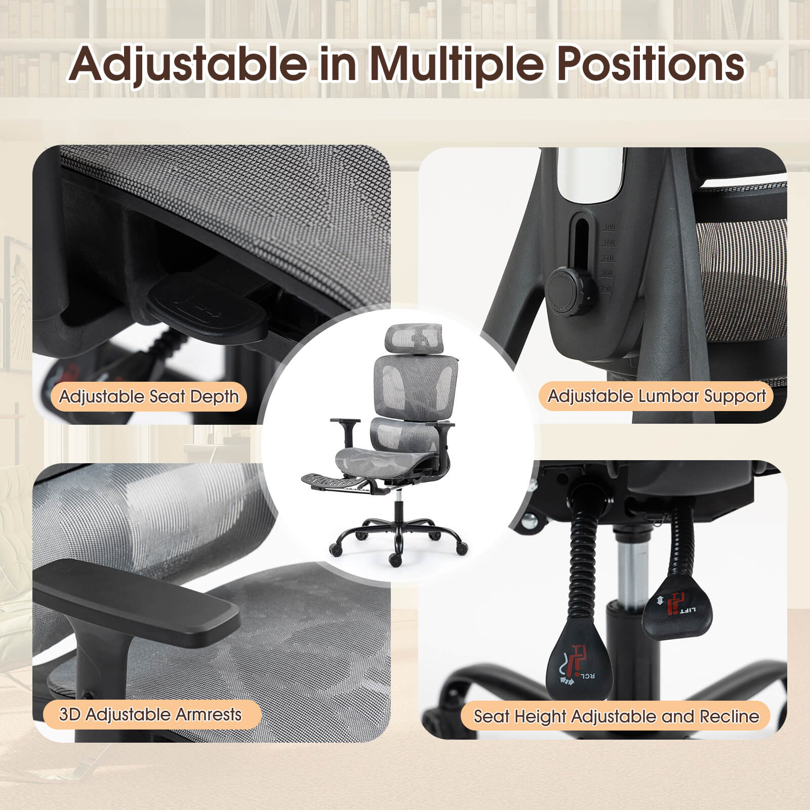 Homrest Lounge-Style Ergonomic Mesh Chair – Grey