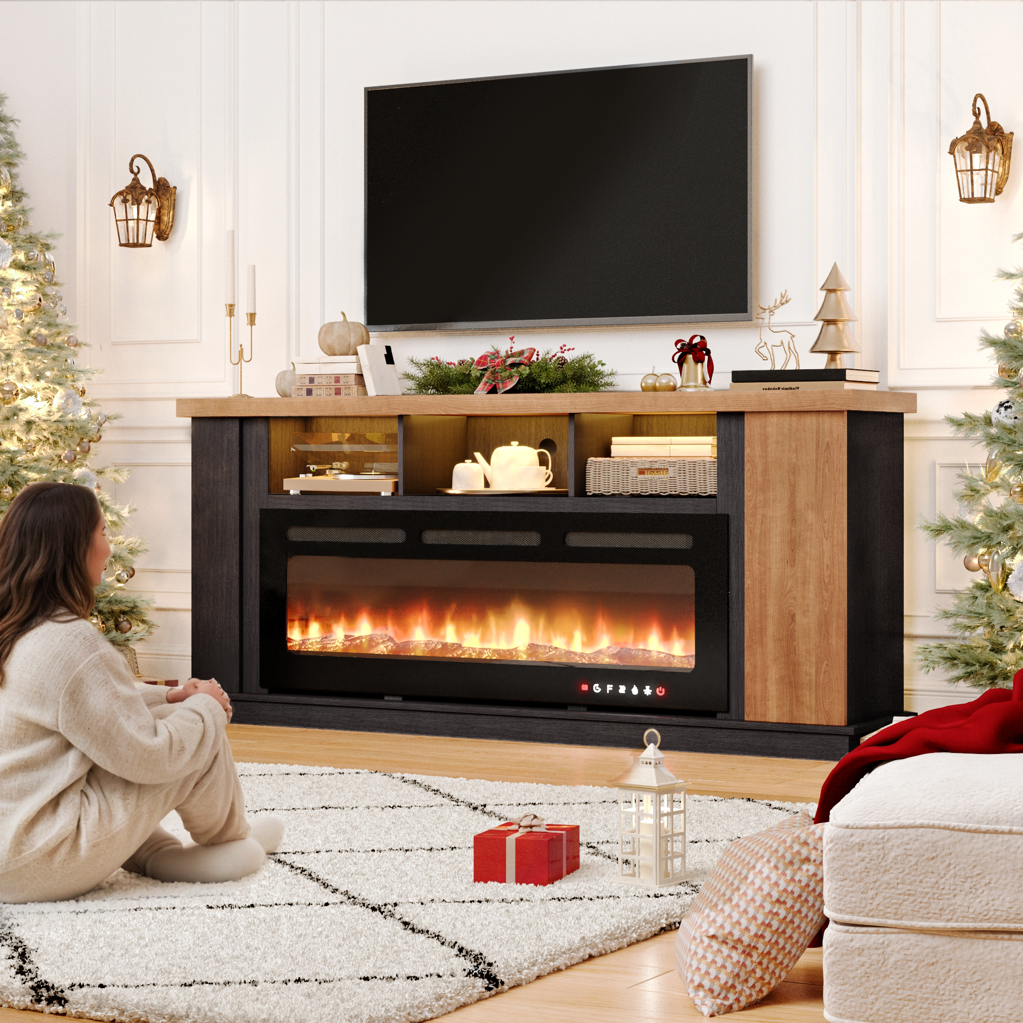 brown-electric-fireplace-tv-stand