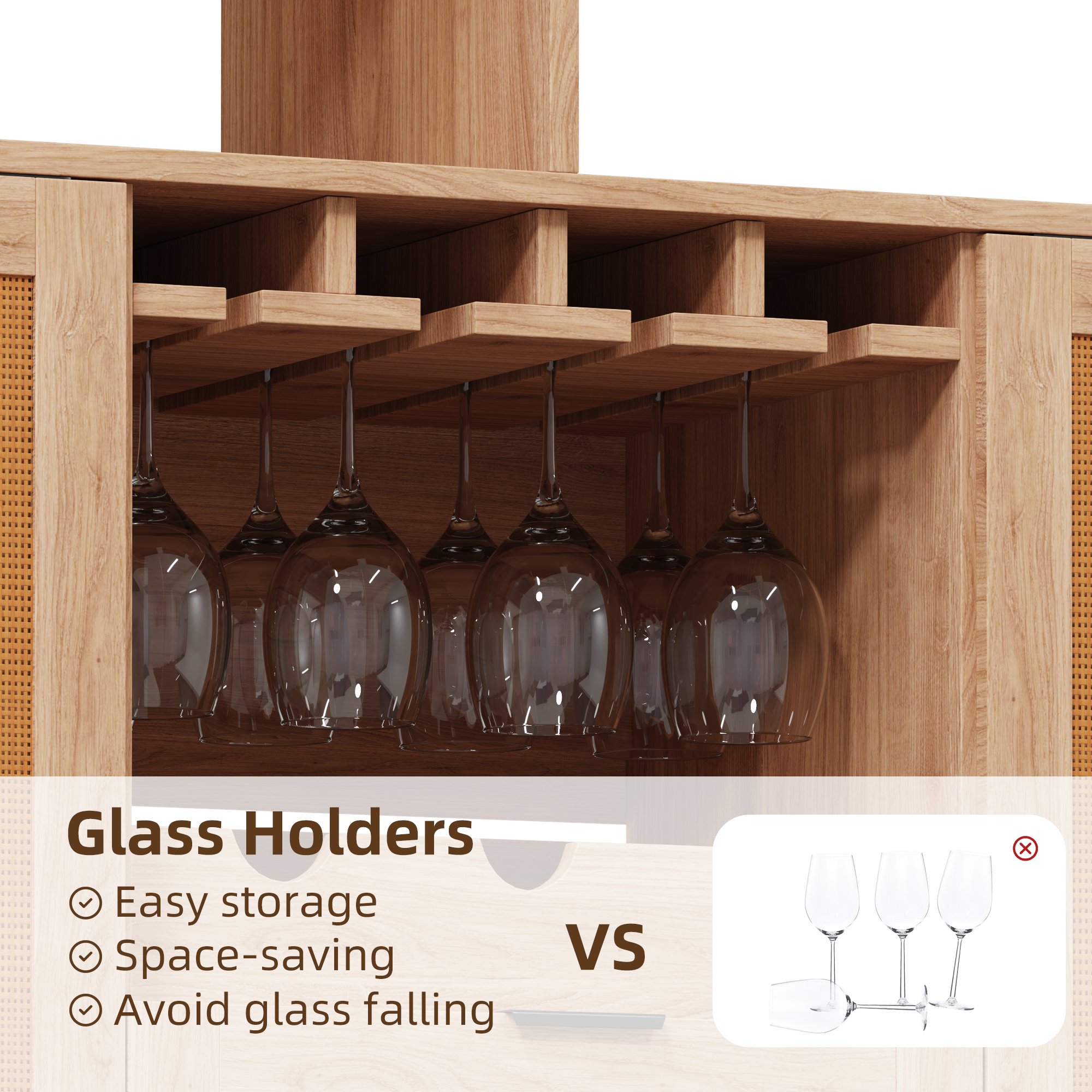 HOMREST Farmhouse Bar Cabinet with Storage, Wine Racks and Drawers for Dining Room and Living Room,Beige