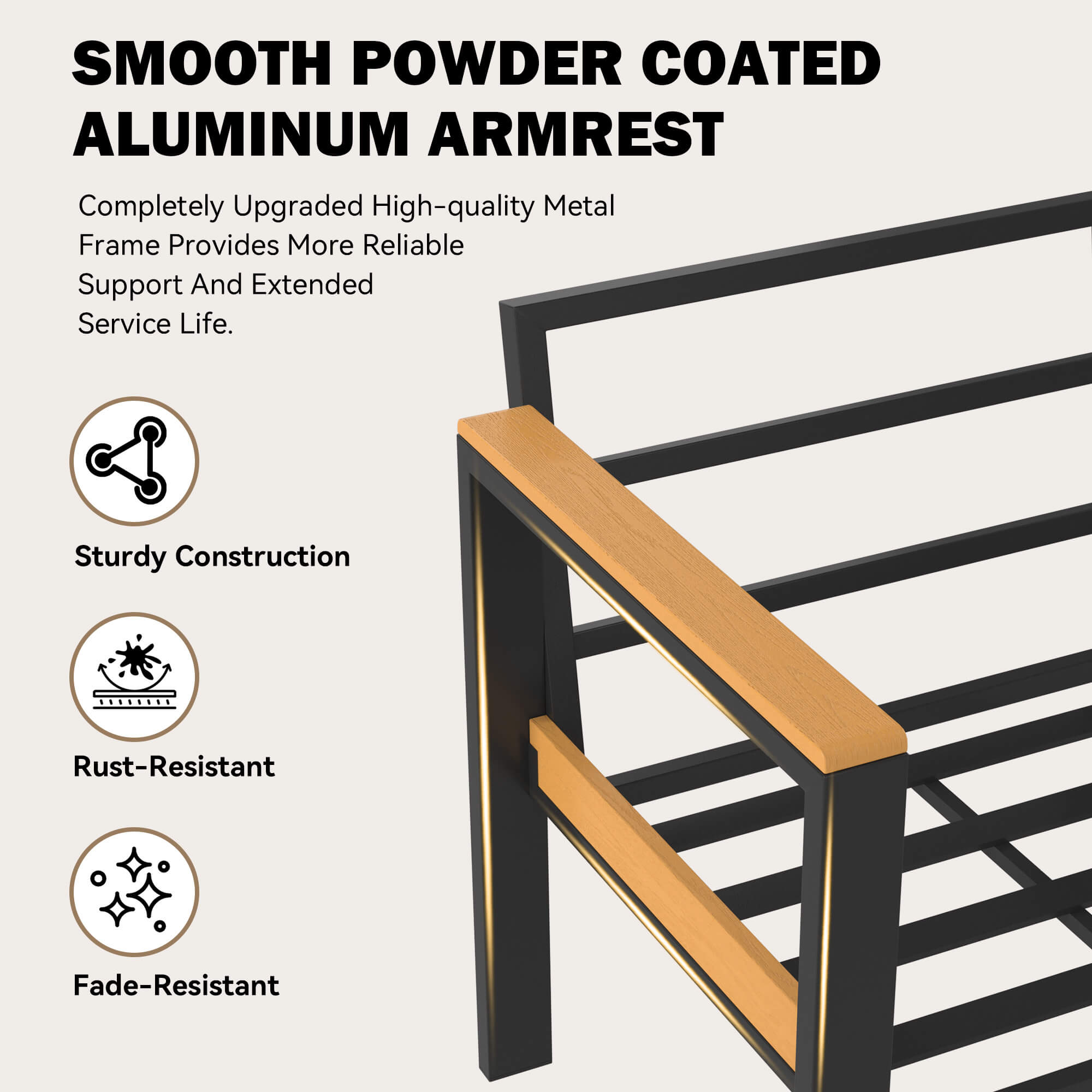 HOMREST 4 Piece Patio Furniture Set, Metal Patio Conversation Set with Coffee Table, All-Weather Outdoor Furniture, Black