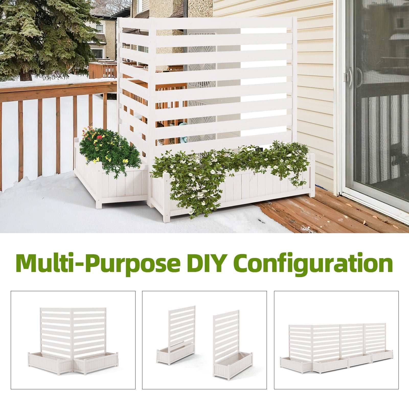 HOMREST 2-Pack No-Dig Privacy Fence Planter, Wood Outdoor Screen Air Conditioner Fence for AC Unit, Trash & Flower Bed, Weather-Resistant, 36" W x 45" H, White