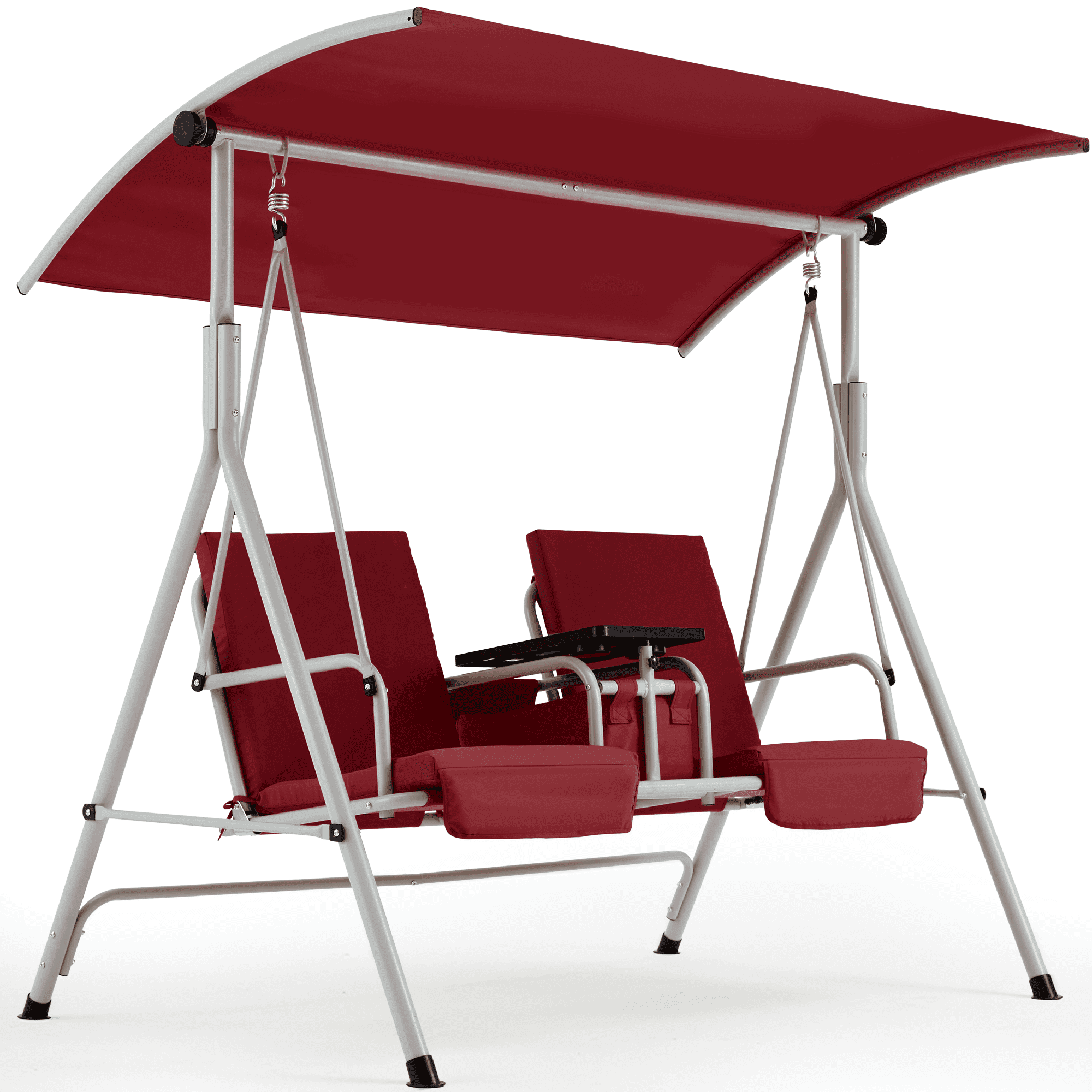 Homrest 2 Seat Outdoor Porch Swing with Adjustable Canopy, Wine Red