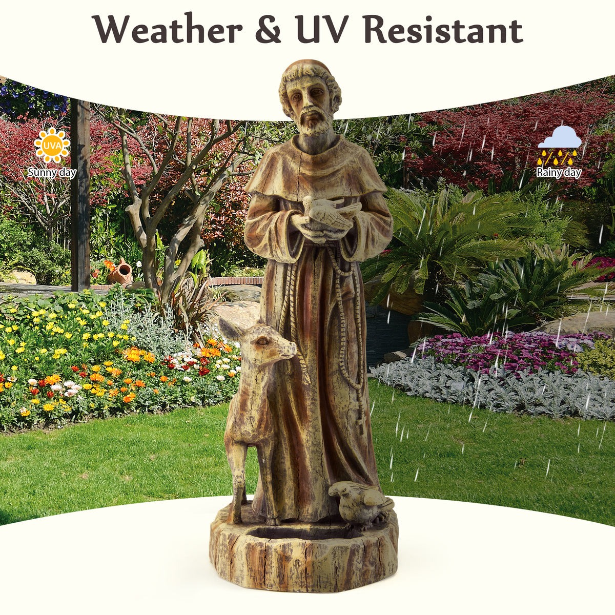 HOMREST St. Francis Religious Garden Decor Statue,nature's Nurturer With Bird Feeder