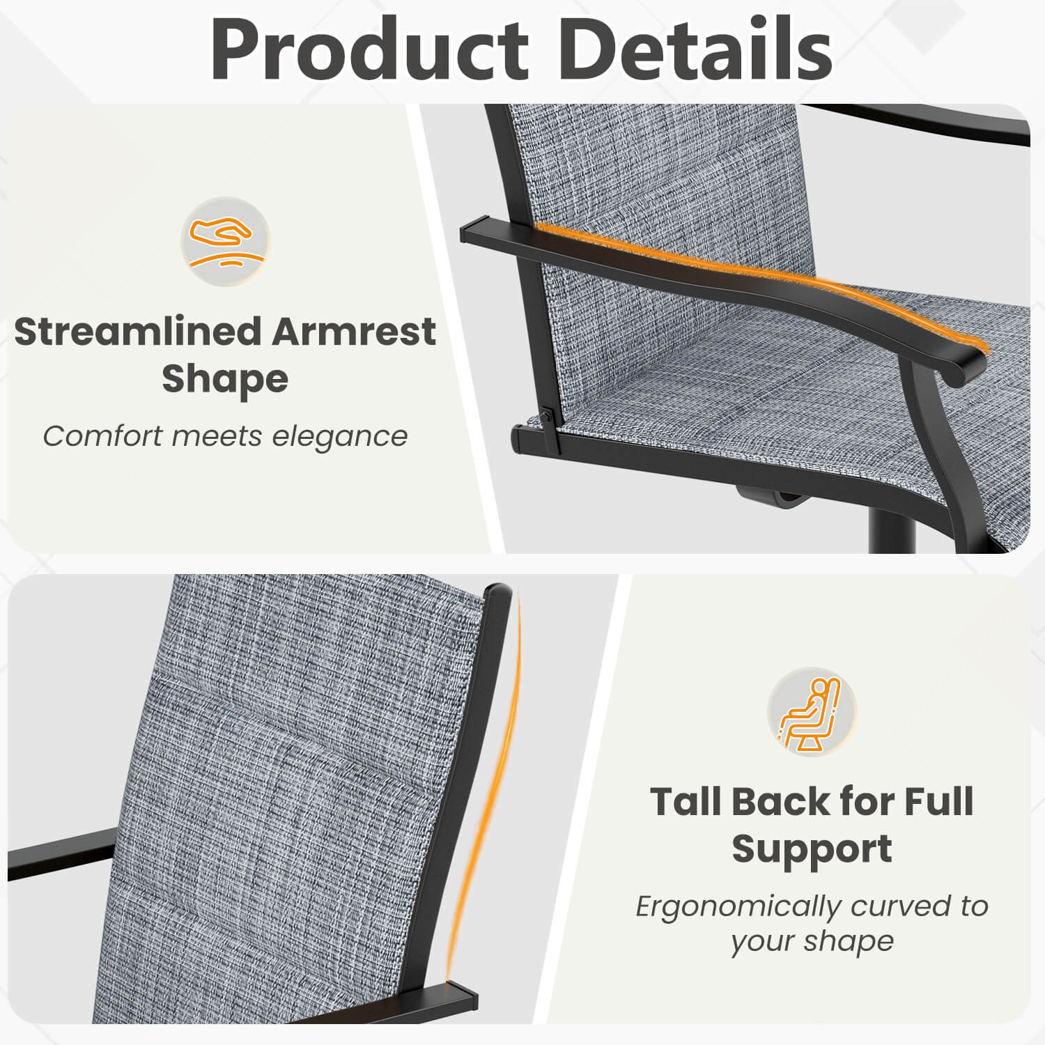 HOMREST Patio Swivel Chairs Set of 4, 360¡ã Swivel, 15¡ã Rocking, Outdoor Dining Chairs with Padded All Weather Quick-Drying Textilene High Back & Metal Frame, Grey