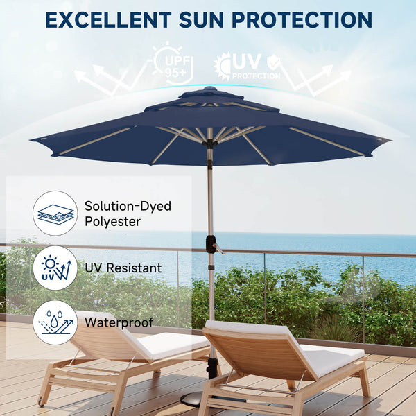 HOMREST 10FT 3-Tier Aluminum Outdoor Patio Umbrella with Push Button Tilt Function, Navy Blue