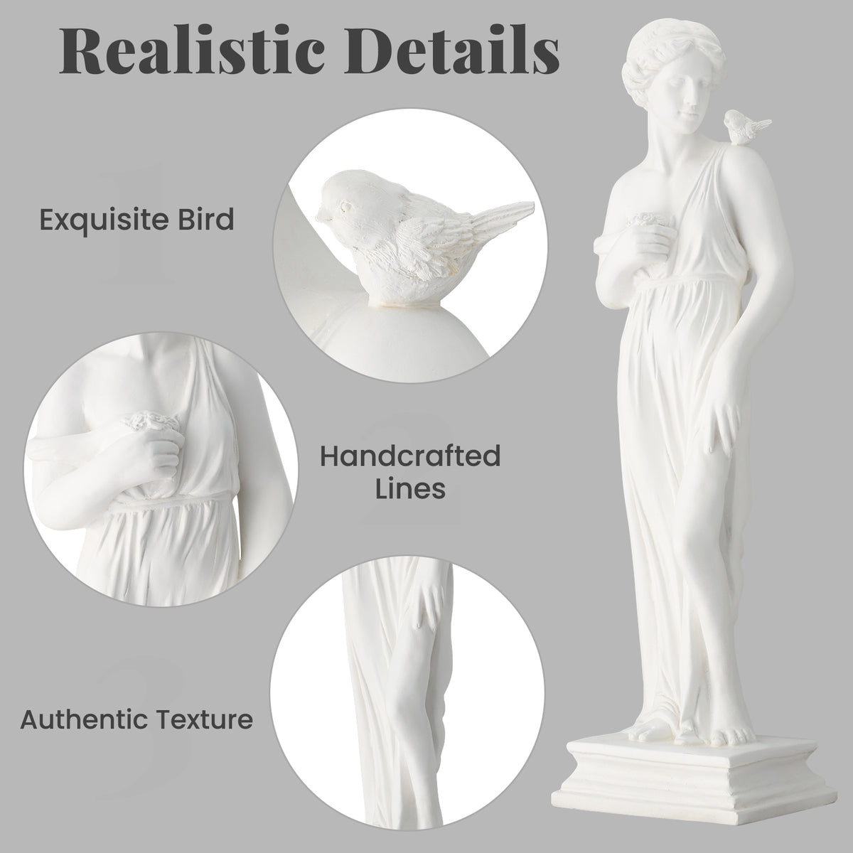 HOMREST Outdoor Garden Statue, 31.5-Inch Greek Nymph Sculpture in Roman Style, Elegant Goddess Figurine for Patio, Yard, Lawn & Porch Decor, Resin, Ivory