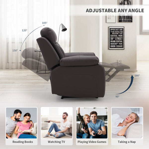 Homrest Breathable Leather Fabric Recliner Chair with PU Padded Seat Backrest is designed for reading books, watching tv, playing video games and taking a nap