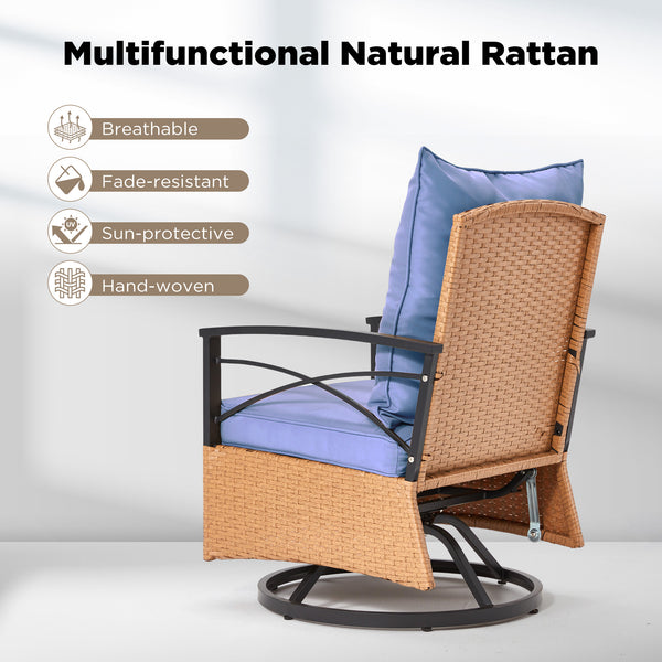 HOMREST 3-Piece Patio Swivel Rocker Set with Rattan Coffee Table, Blue