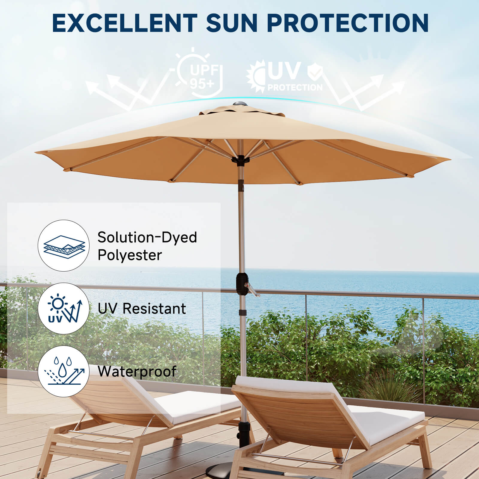HOMREST 10FT Aluminum Outdoor Patio Umbrella with Push Button Tilt Function, Beige
