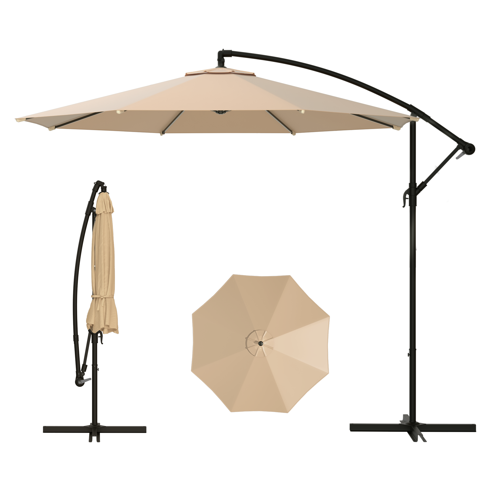 Homrest 10ft Offset Patio Umbrella - Outdoor Hanging Umbrella with Easy Tilt, 99.9% UV Protection, and Sturdy Iron Frame for Garden, Pool, Backyard, Beige
