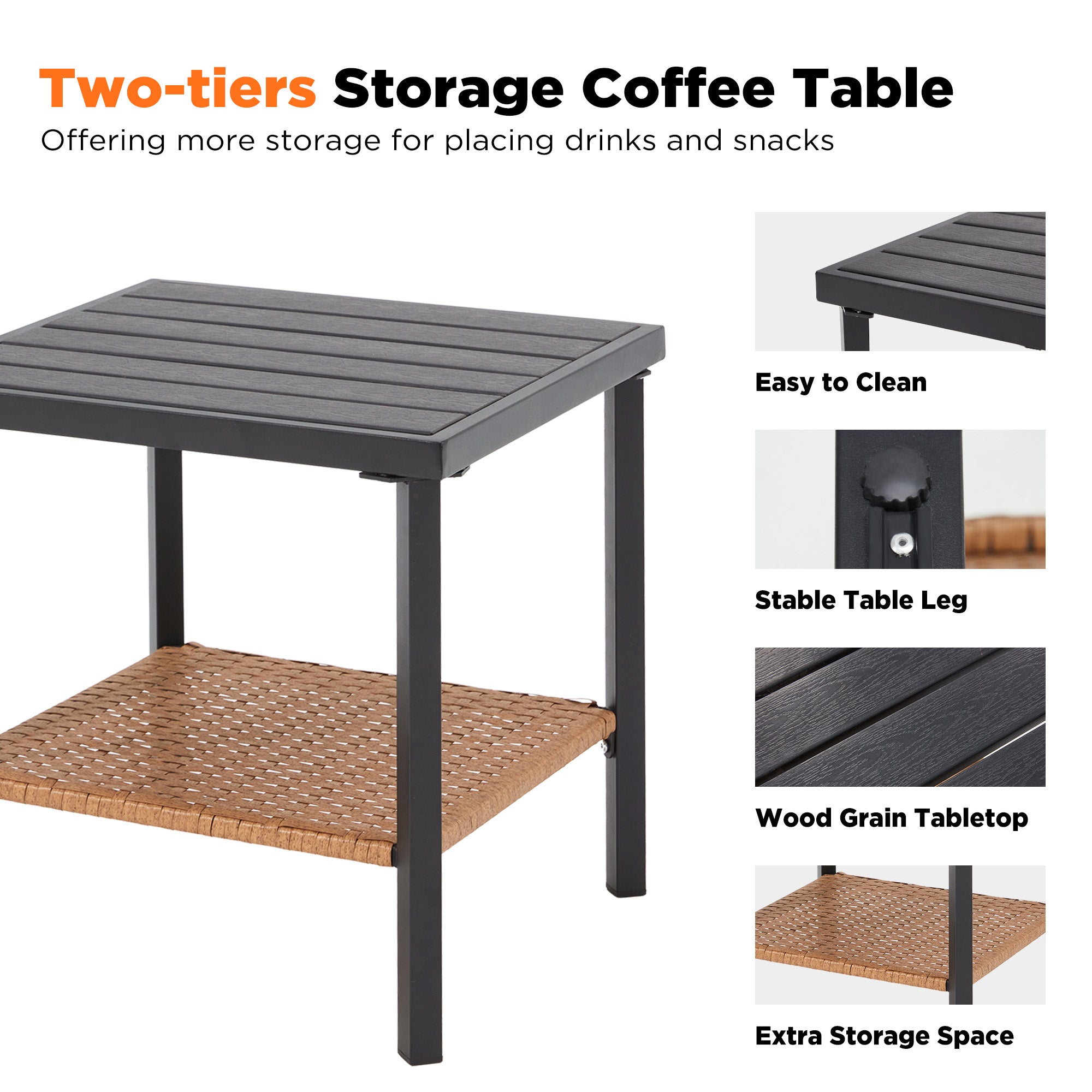 HOMREST 3-Piece Bistro Set: Outdoor Rattan Rocking Chairs with Cushions and Coffee Table