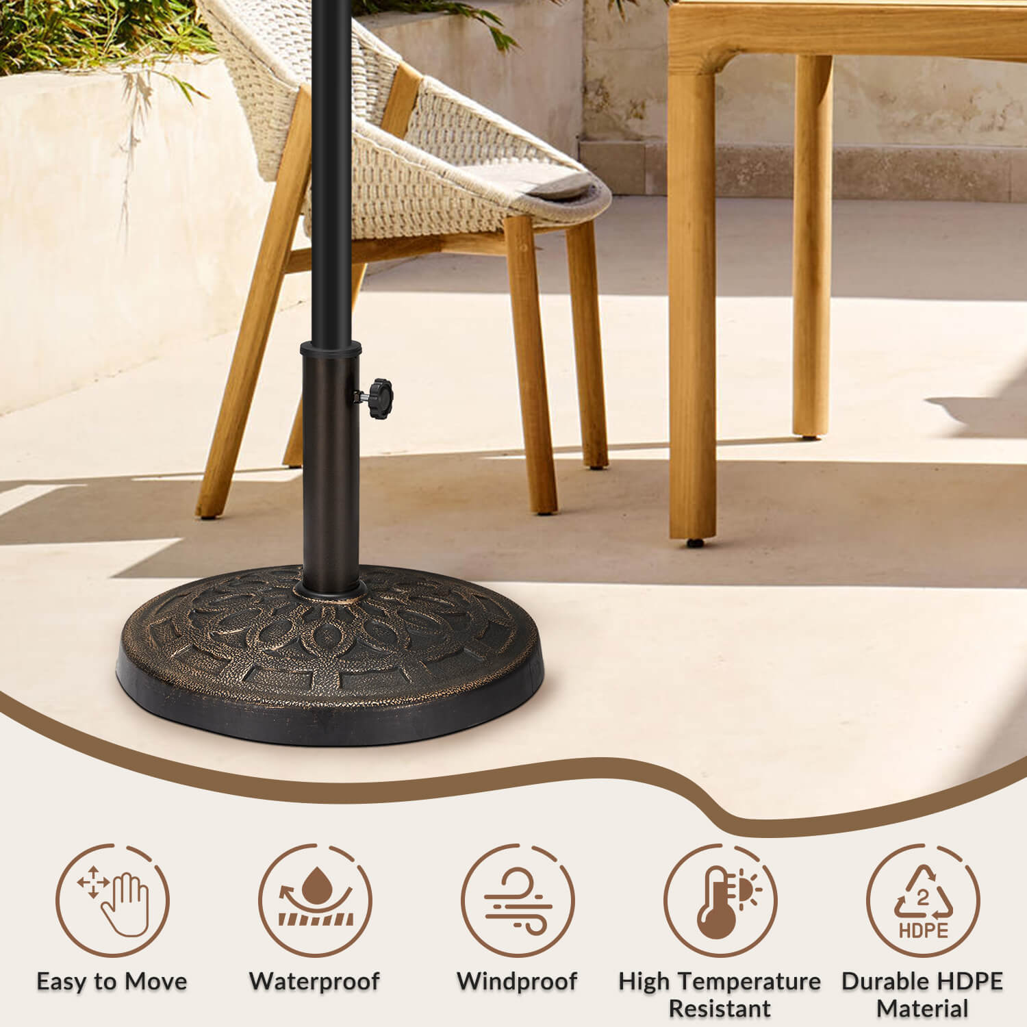 HOMREST 30 lbs Heavy Duty Round Antiqued Umbrella Base for 1.5“ or 1.9” Poles, for Outdoor, Lawn, Deck, Poolside & Patio Umbrella Stands