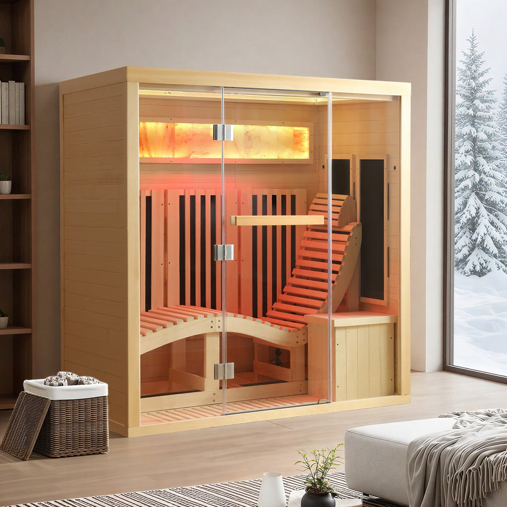 HOMREST 1-Person Full Spectrum Far Infrared Sauna with Lounge Reclining Chair, Red Light Therapy, LED Beauty Lamp