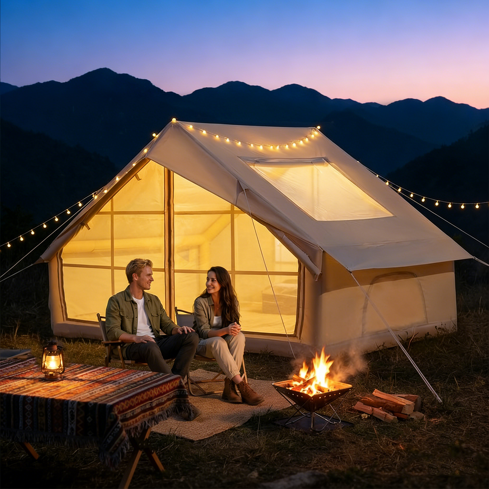 HOMREST Inflatable Tents for Camping with Skylight, Blow Up Tent with Large Mesh Doors & Hand Pump, 1 Minute Quick Setup Air Tent, Waterproof Oxford